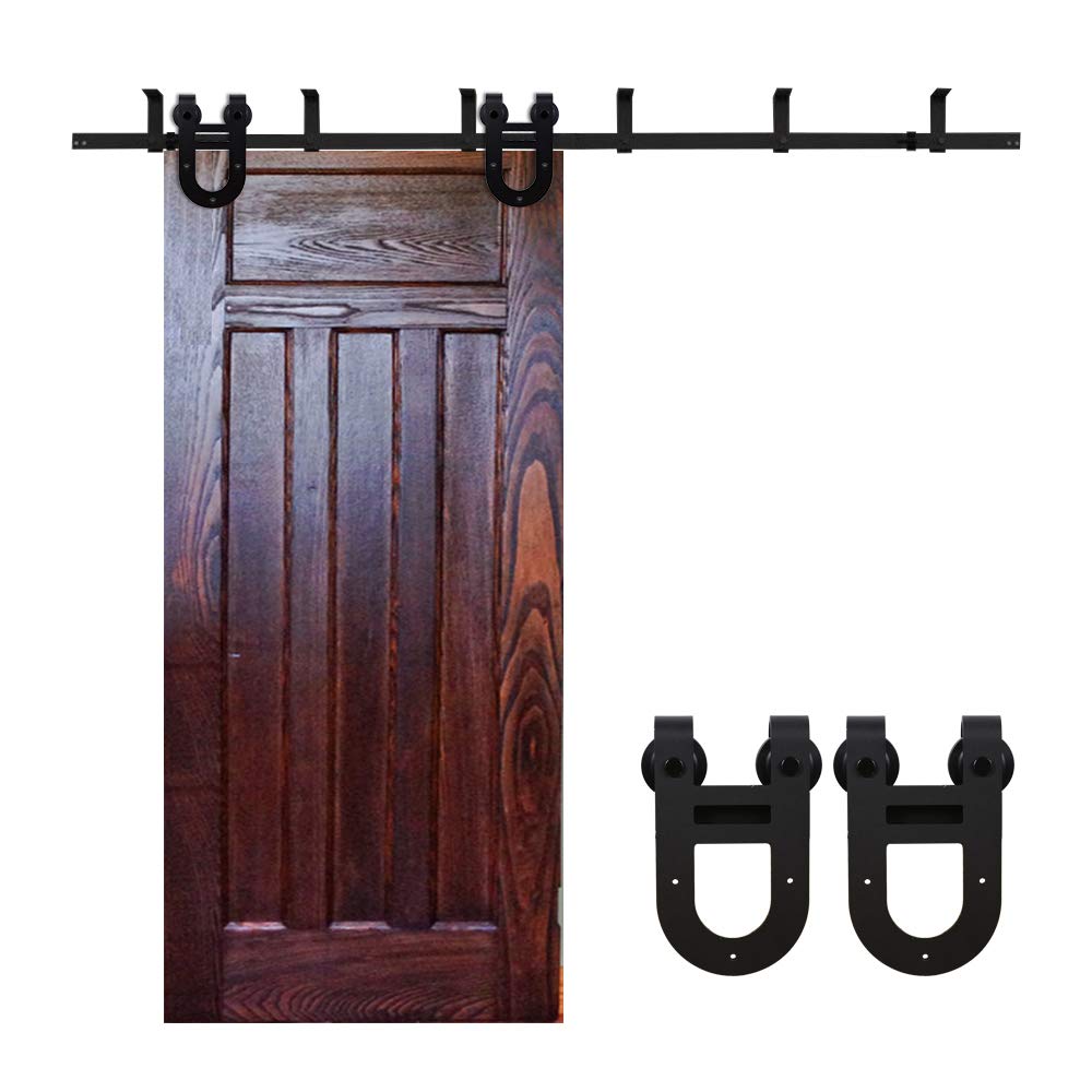 4-12FT Sliding Barn Door Hardware Kit - Ceiling Mount Style, 9.6FT Rails for 57.6