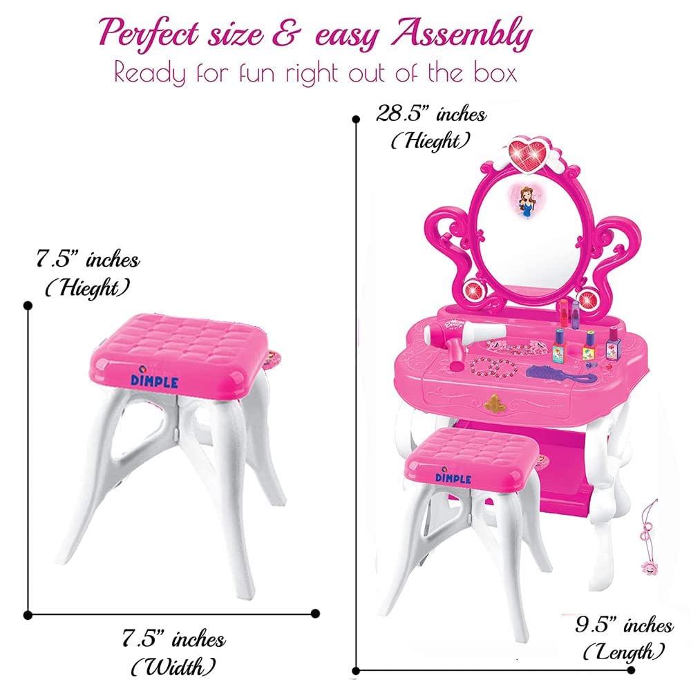 2-in-1 Princess Vanity Set with Working Piano & Hair Dryer - Pretend Play Makeup Toy for Girls (3-Piece Set) - Perfect for Birthday Gifts, Role Play & Dress-Up Games