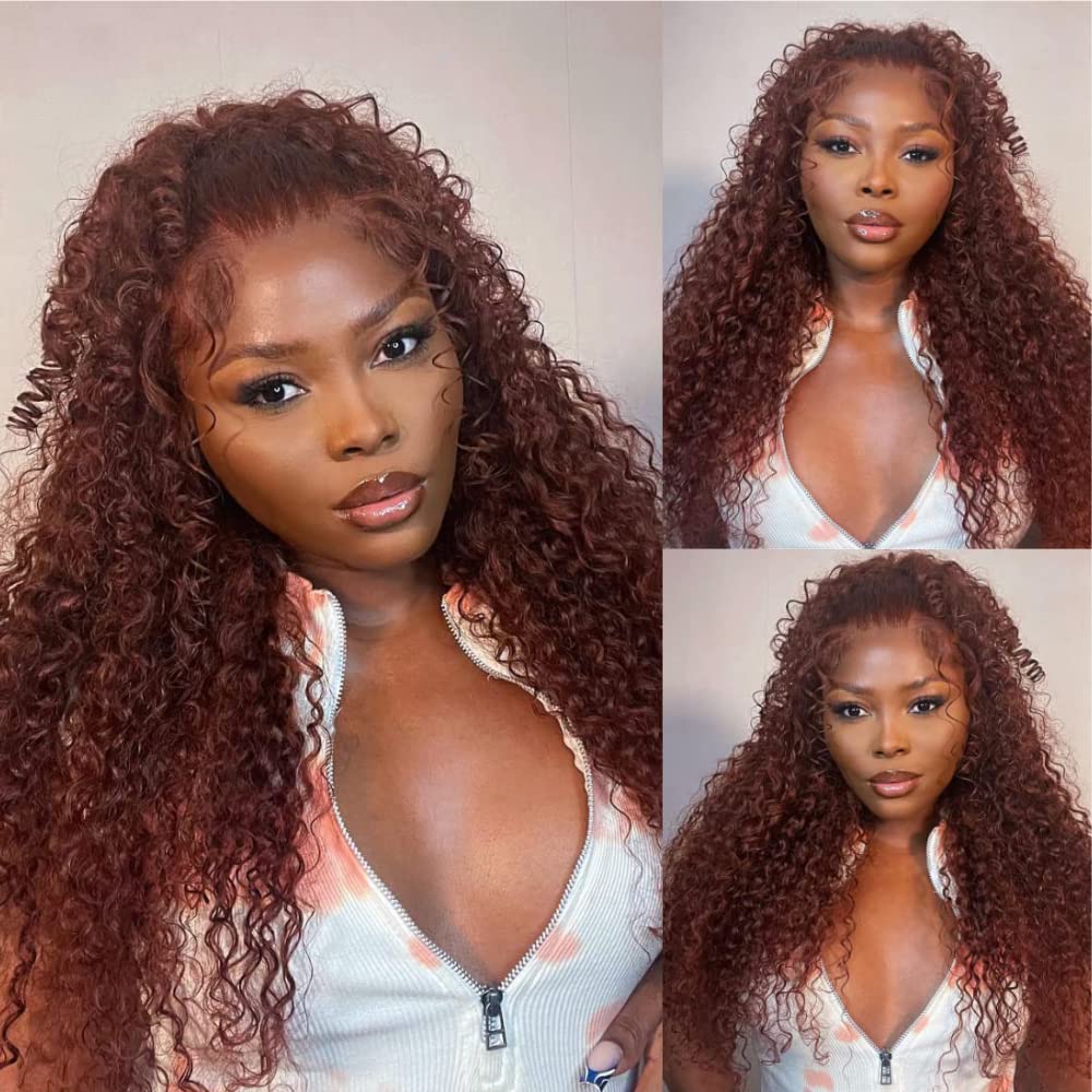 Sunber 100% Brazilian Virgin Human Hair Weave Bundles - Reddish Brown Auburn Copper 33B Color (12/14/16 Inch) Jerry Curly Remy Hair for Sew-in Extensions | Perfect for Natural-Looking Volume, Protective Styling & Everyday Glam
