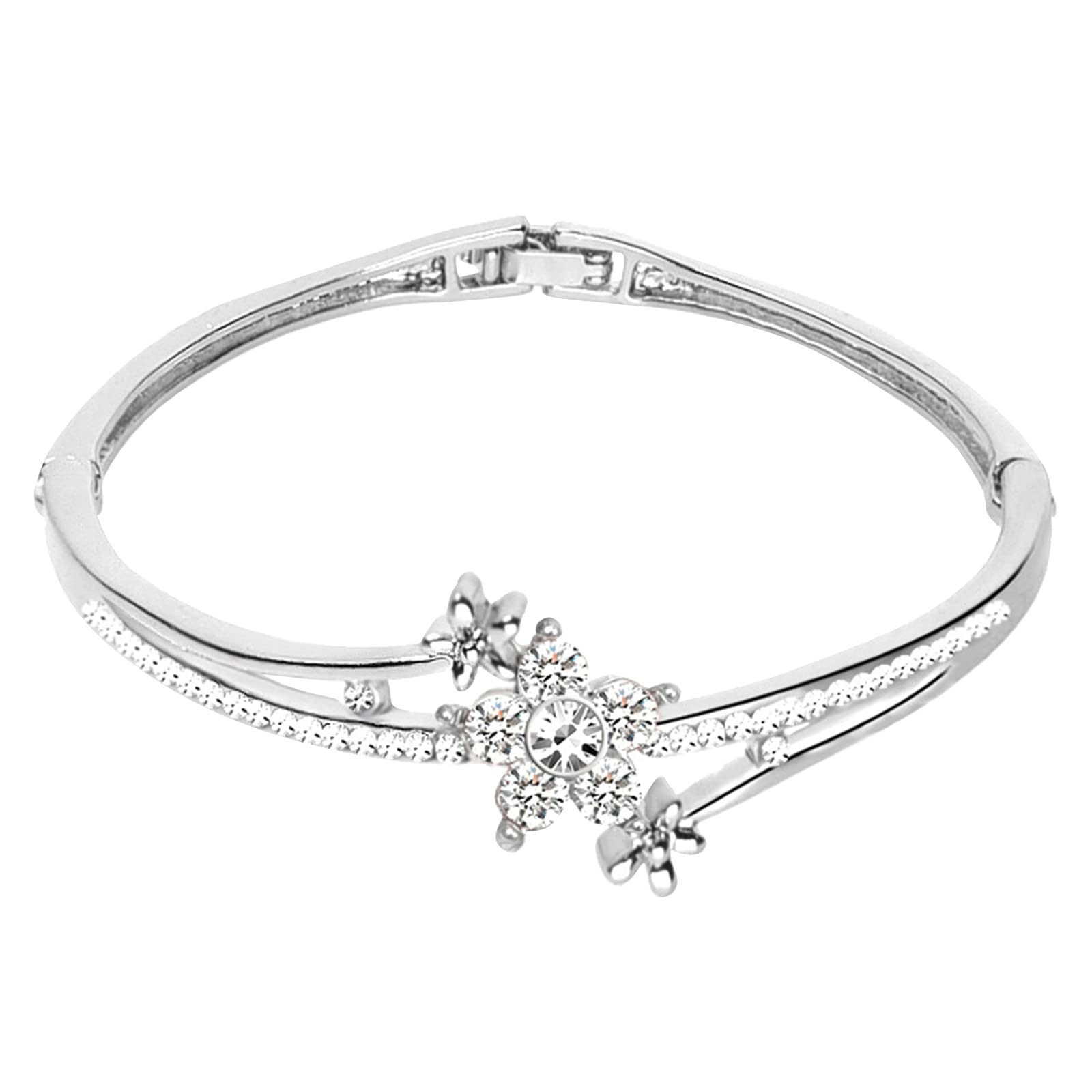 UOCUFY Heart Costume Bracelet for Women - Glamorous Diamond Fashion Jewelry (Silver, One Size) - Perfect for Parties, Date Nights & Special Occasions