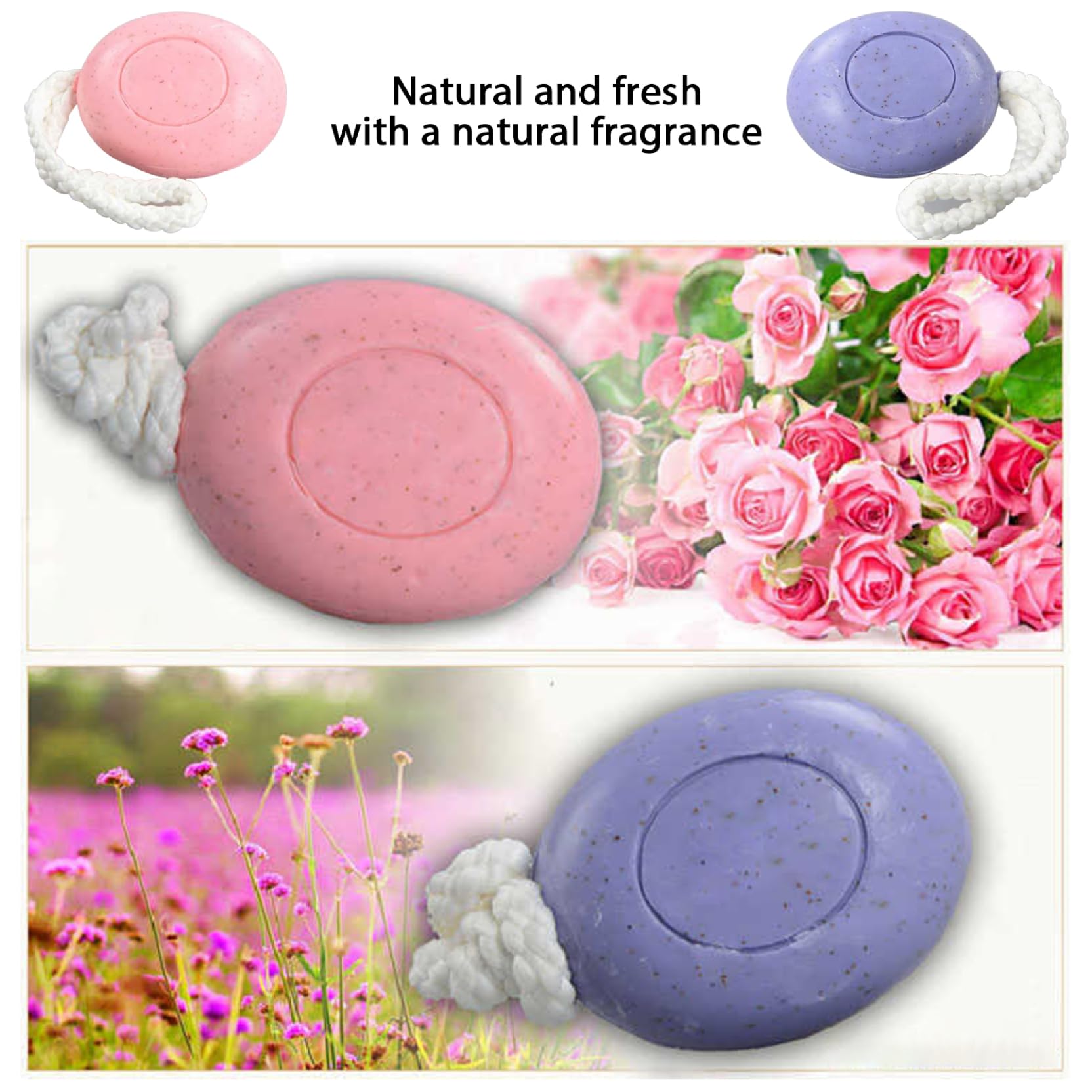 2Pcs Natural Fragrance Soap on a Rope - Moisturizing Face & Hand Soap with Oil Control & Exfoliating Benefits for Men & Women (150g) - Perfect for Bath, Shower & Travel