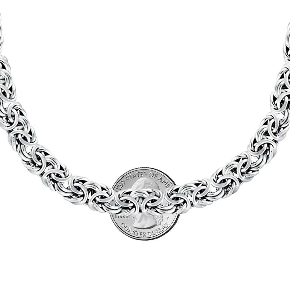 Savlano 925 Sterling Silver 9mm Italian Flat Byzantine Link Chain Necklace - 20 Inch Hollow Byzantine Necklace for Women - Made in Italy - Gift Box Included - Perfect for Everyday Wear, Special Occasions & Gifts