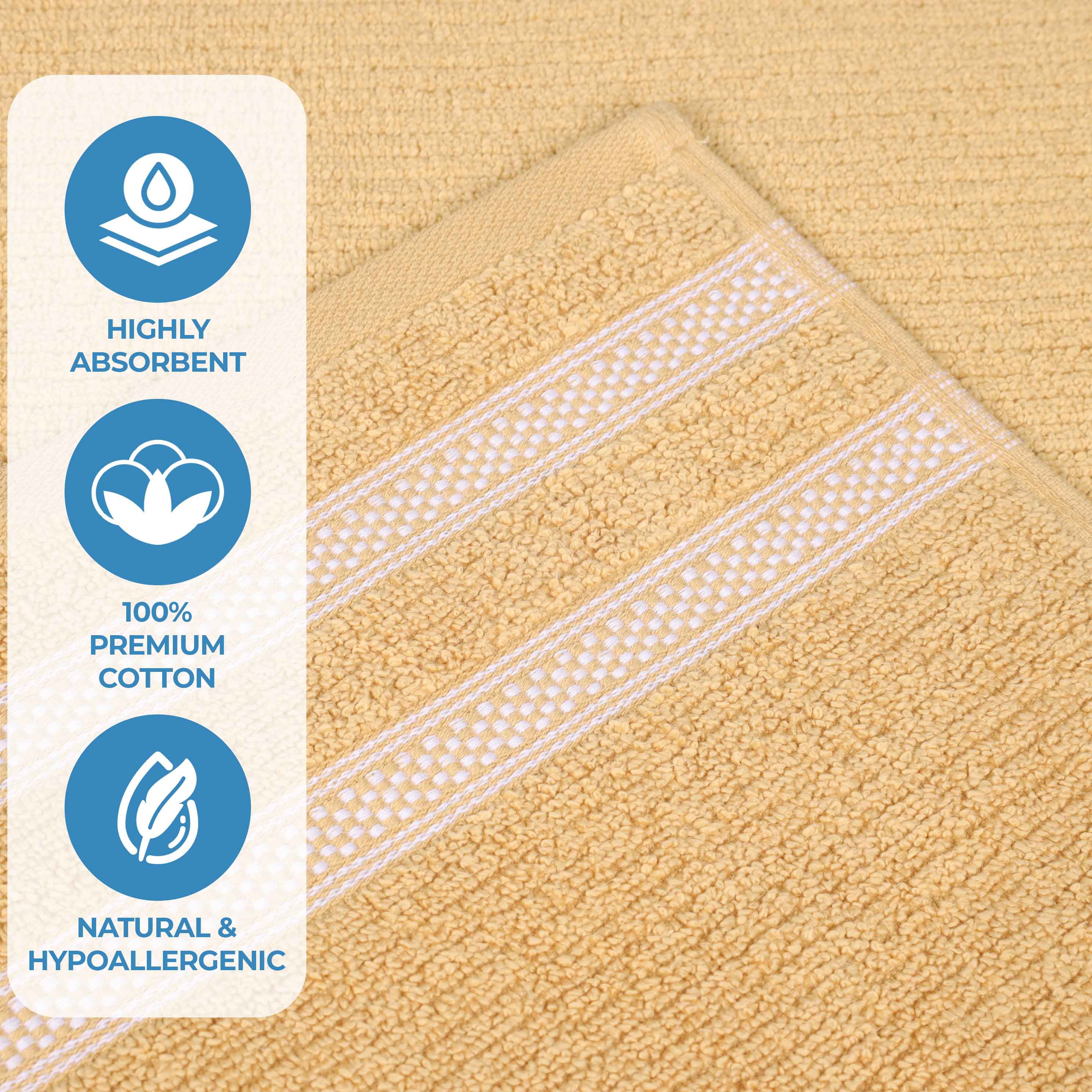 Premium Zero Twist Cotton Ribbed Geometric Border Plush 3-Piece Bath Towel Set - Ultra Soft & Absorbent for Spa, Bathroom & Luxury Home Use