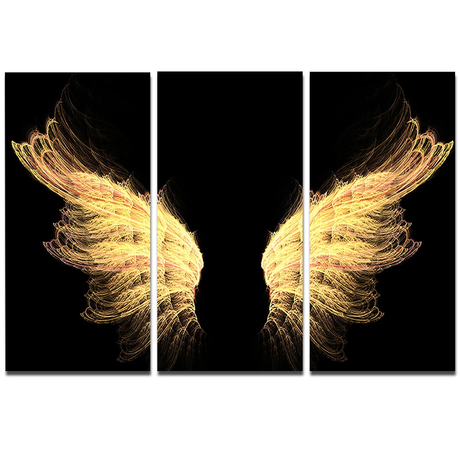 Designart Hell Gold Wings - Abstract Digital Art Metal Wall Decor - 3 Panel Canvas Print 36x28 Inches - Modern Home & Office Wall Art for Living Room, Bedroom, Office Decoration