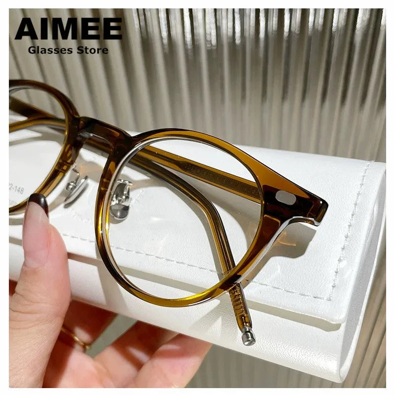 Stylish Aimee Unisex Full Rim Round Square Acetate Titanium Eyeglasses Frame 19004 - Perfect for Work, Reading & Fashion Accessories
