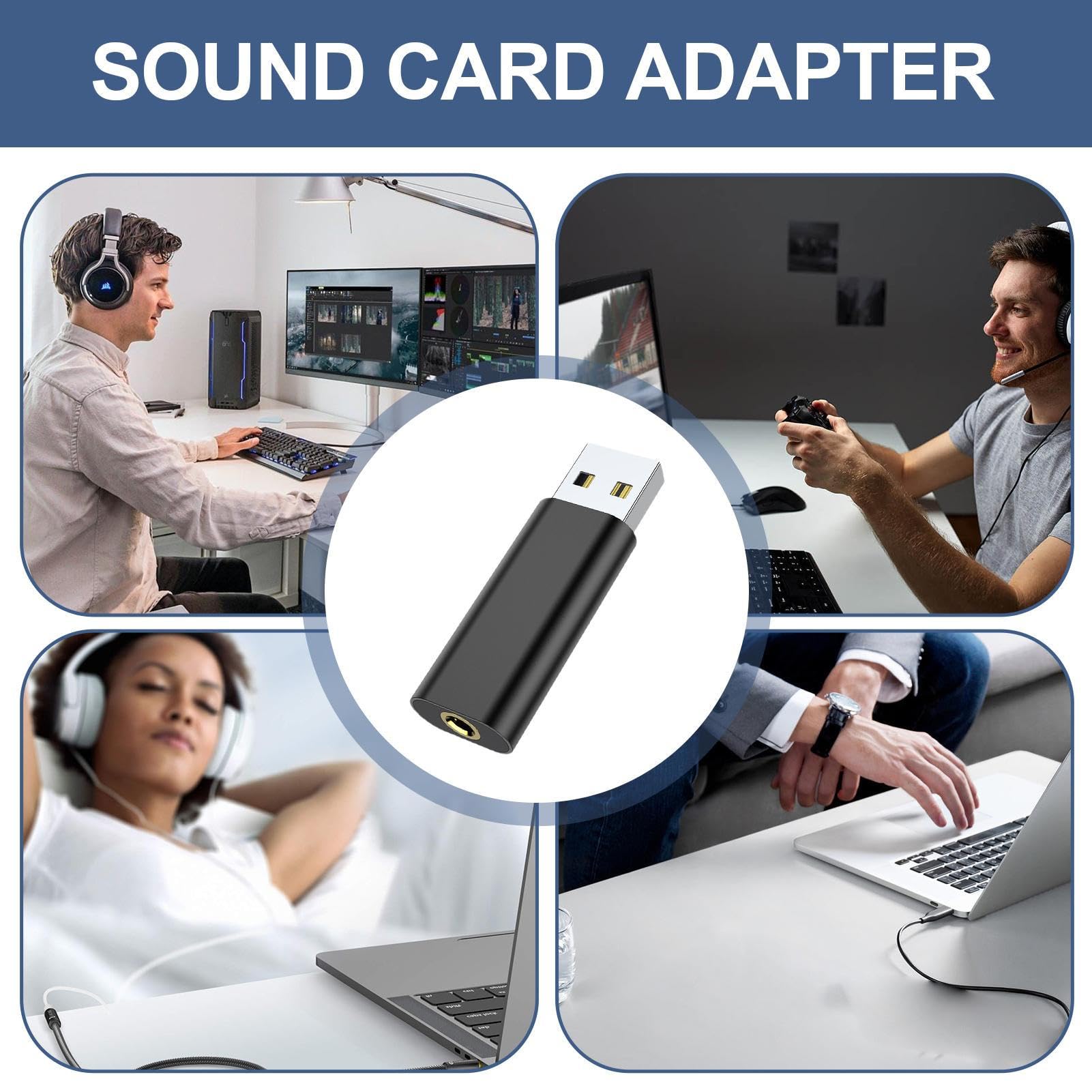 Plug and Play USB Audio Adapter - 3.5mm External Sound Card for PC & Laptop | No Driver Needed | Portable USB to Headphone Jack Converter for Gaming (League of Legends), Music, Video Calls & Online Meetings