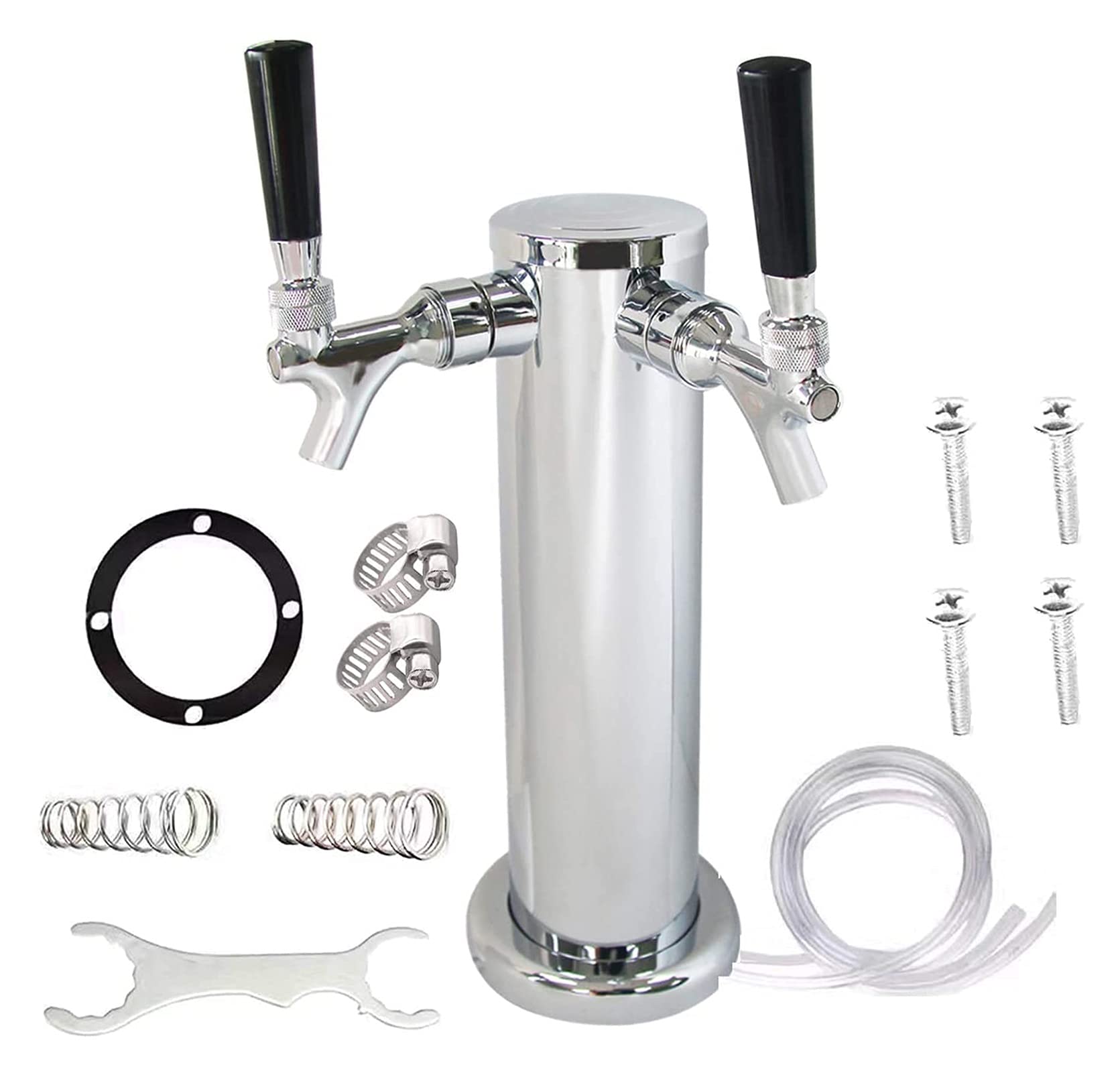 Stainless Steel Beer Tower Dispenser with 2 Faucets - 3 Inch Home Bar Draft Beer System for Home Brewing & Party Use | Perfect for Kegerators, Pubs, and Outdoor Events