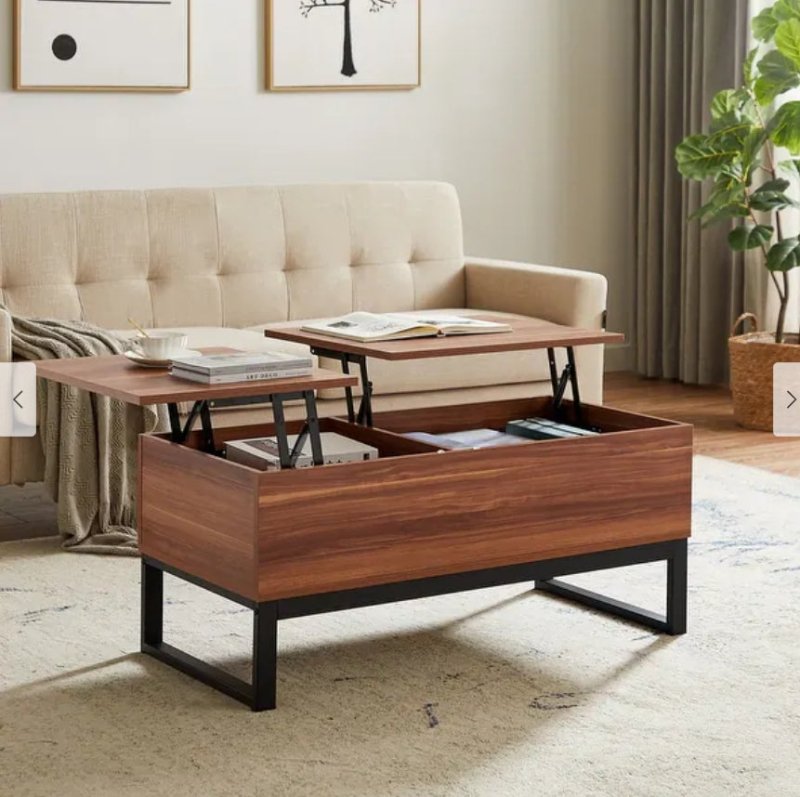 Handmade Adjustable Height Coffee Table with Metal Legs - Modern Liftable & Lowerable Design for Living Room, Office, or Small Spaces