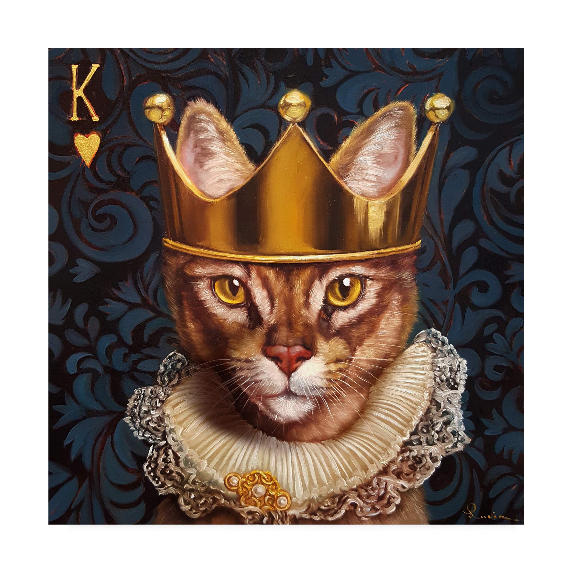 Trademark Fine Art - 18x18 King of Hearts Cat Wall Art by Lucia Heffernan | Unique Cat Lover Gift for Home Decor, Living Room, Bedroom & Office