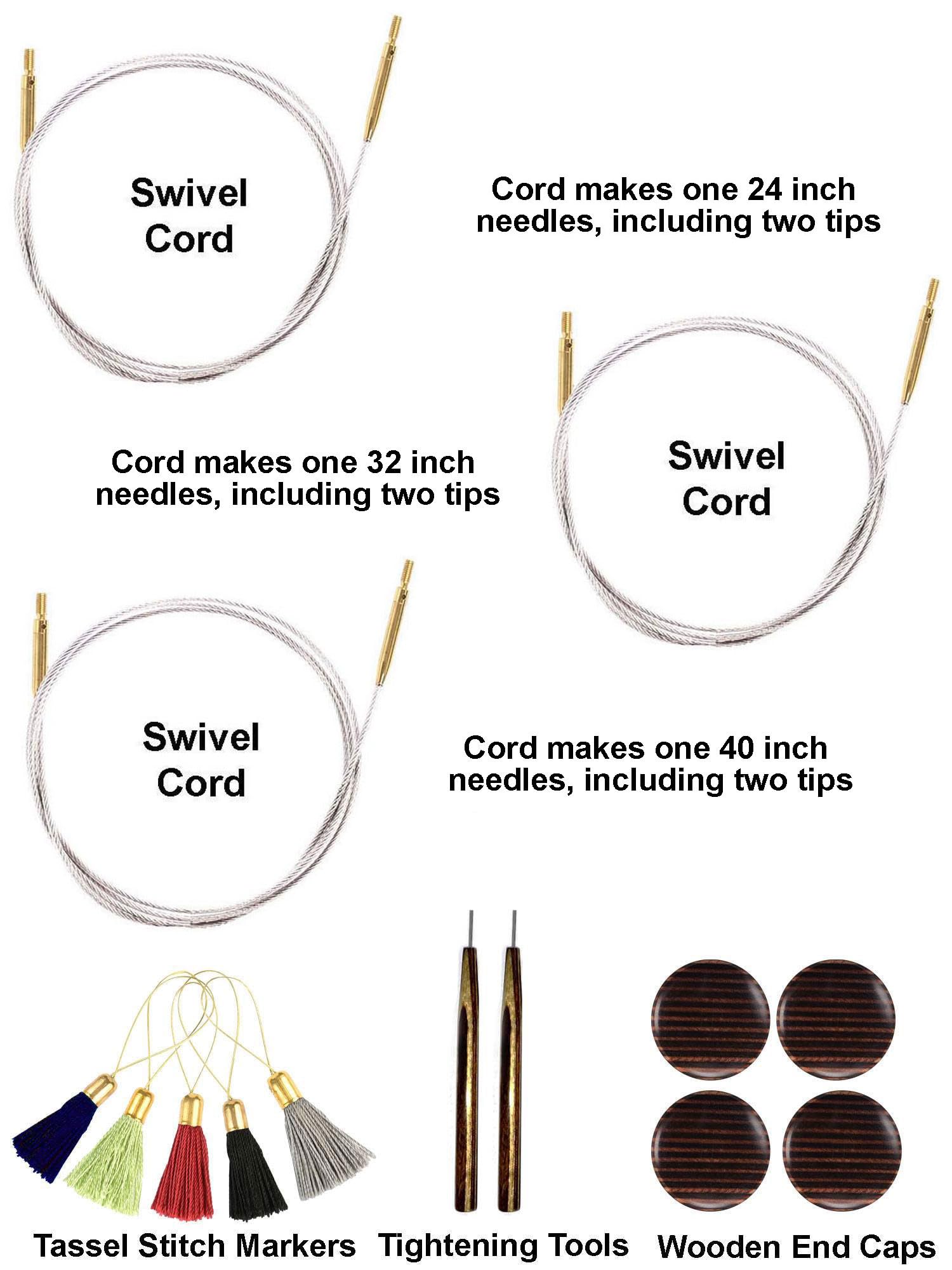 Premium Lantern Moon 5-Inch 10-Pair Interchangeable Circular Knitting Needle Set - Handcrafted Ebony Wood (US Sizes 2.5-11) with Silk Case, 3 Cords & 4 End Caps - Perfect for Knitting Sweaters, Socks & Scarves