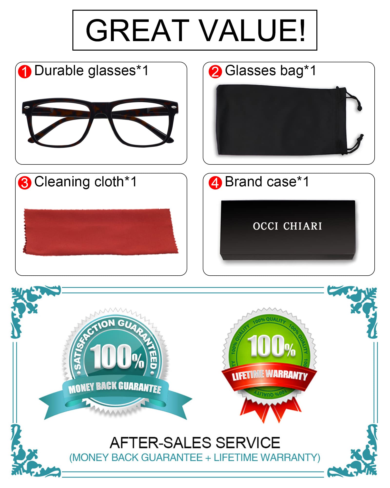 OCCI CHIARI Stylish Reading Glasses for Women & Men - Lightweight Eyewear Frames for Reading, Working, and Computer Use