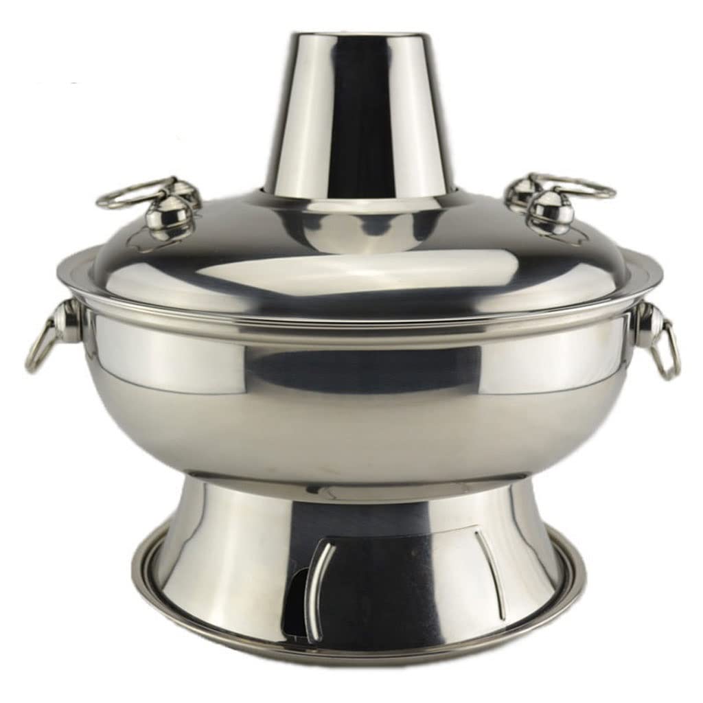 4.0L Stainless Steel Stock Pot - Traditional Beijing Style Charcoal Hot Pot Cookware - Chinese Antique Hotpot for Picnic, Camping & Family Gatherings (Silver)