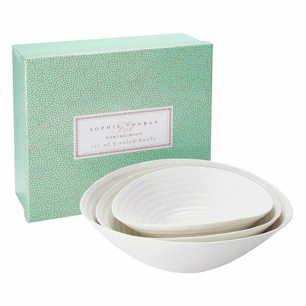 Sophie Conran 3-Piece White Salad Bowl Set - 11 x 33 x 11 cm Porcelain Serving Bowls for Entertaining, Kitchen & Dining Room Decor - Perfect for Salads, Pasta, Fruit & Party Appetizers