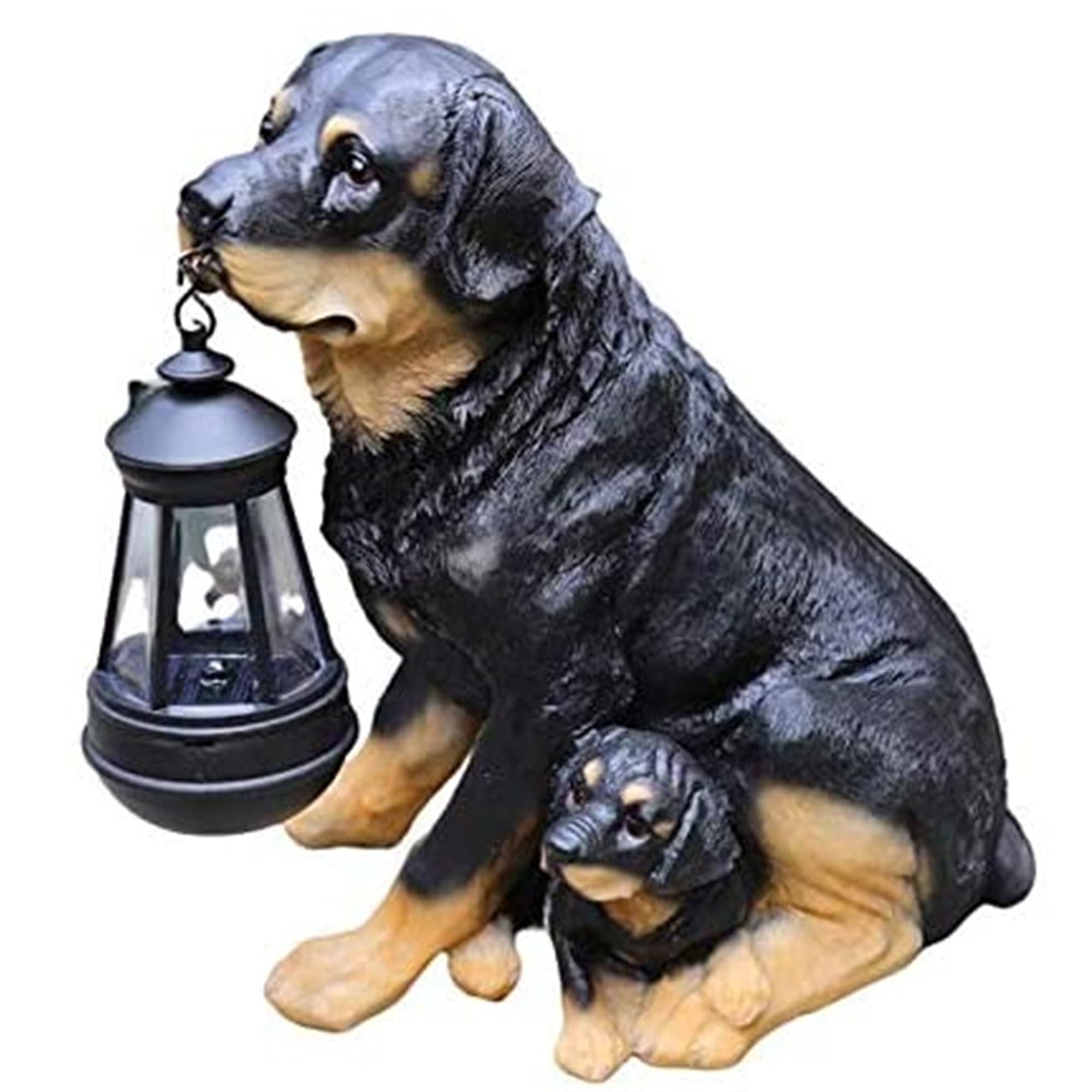Rottweiler Solar Outdoor Statue - Realistic Dog Figurine with Windproof Solar Lights for Garden & Home Decor | Perfect for Patio, Lawn, Yard & Pathway Lighting