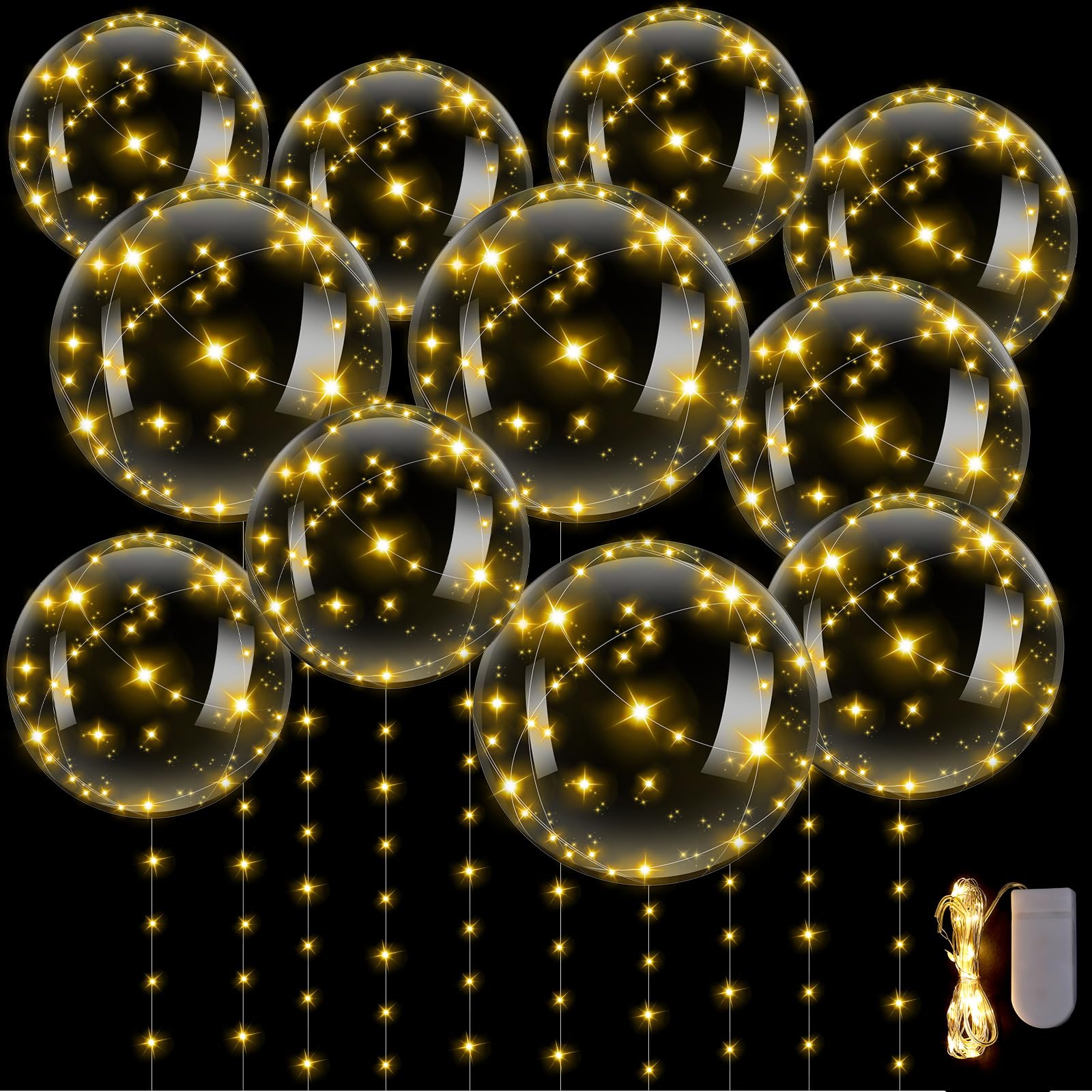 20 Pack LED Balloons - 20 Inch & 24 Inch Light Up Balloons with Warm White String Lights, Clear Glowing Bobo Balloons for Wedding, Birthday, Christmas Decorations (Perfect for Party Backdrops, Photo Booths & Nighttime Events)