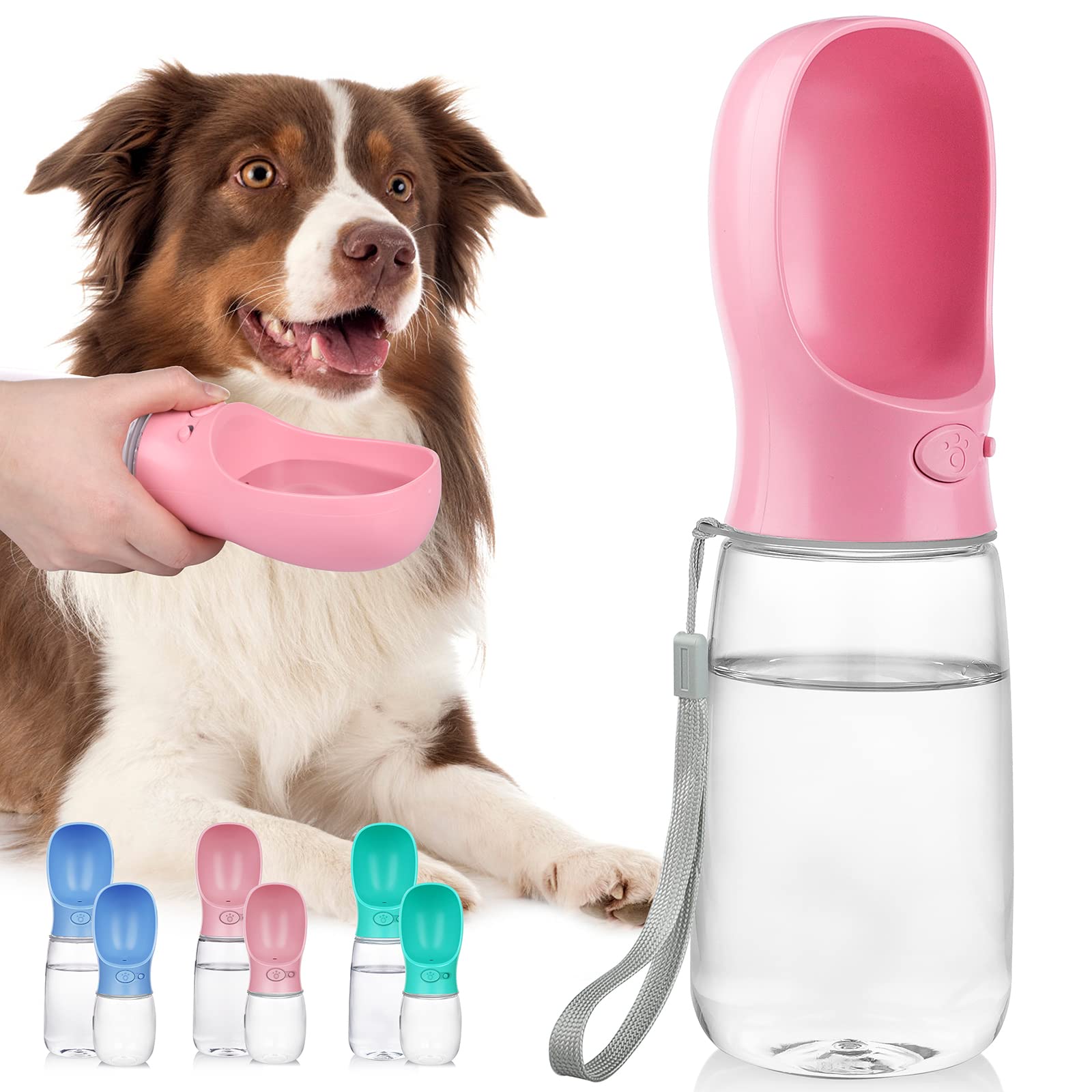 Portable Dog Water Bottle with Bowl - 19oz Lightweight Travel Water Dispenser for Dogs, Puppy Essentials for Outdoor Walking, Hiking & Camping - Pink Pet Accessories (Perfect for Park Visits, Beach Trips & Daily Walks)