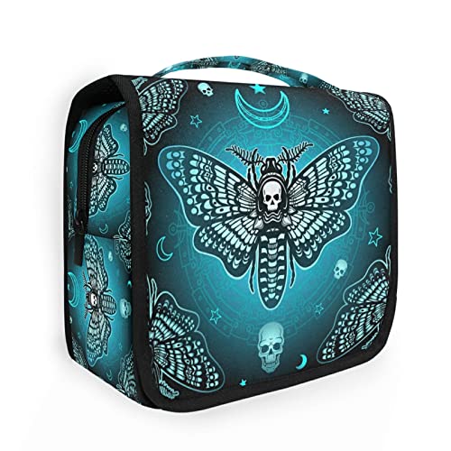 Butterfly Skull Blue Hanging Toiletry Bag - Waterproof Travel Makeup Organizer with Clear Pockets for Cosmetics, Shampoo & Toiletries | Perfect for Camping, Gym & Air Travel