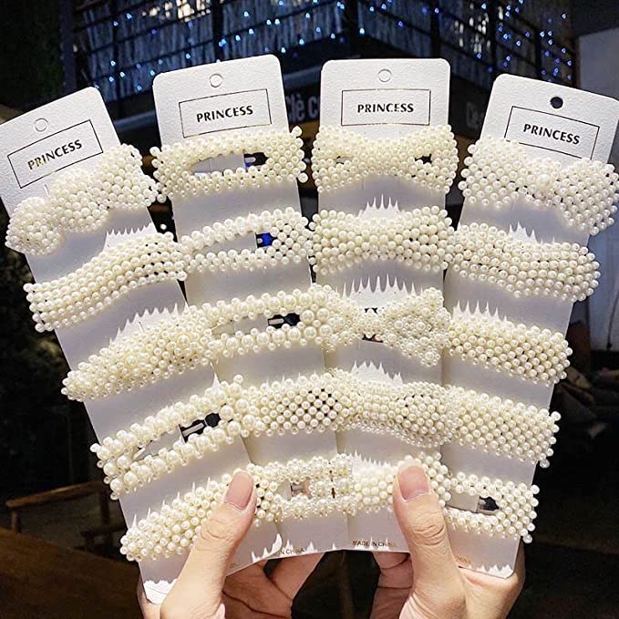 LIVECOOL Large Pearl Hair Clips for Women & Girls - Fashionable Korean Style Hair Barrettes Set (4-Pack: 3+1 Free) - White Pearl Hairpins for Weddings, Parties & Everyday Elegance