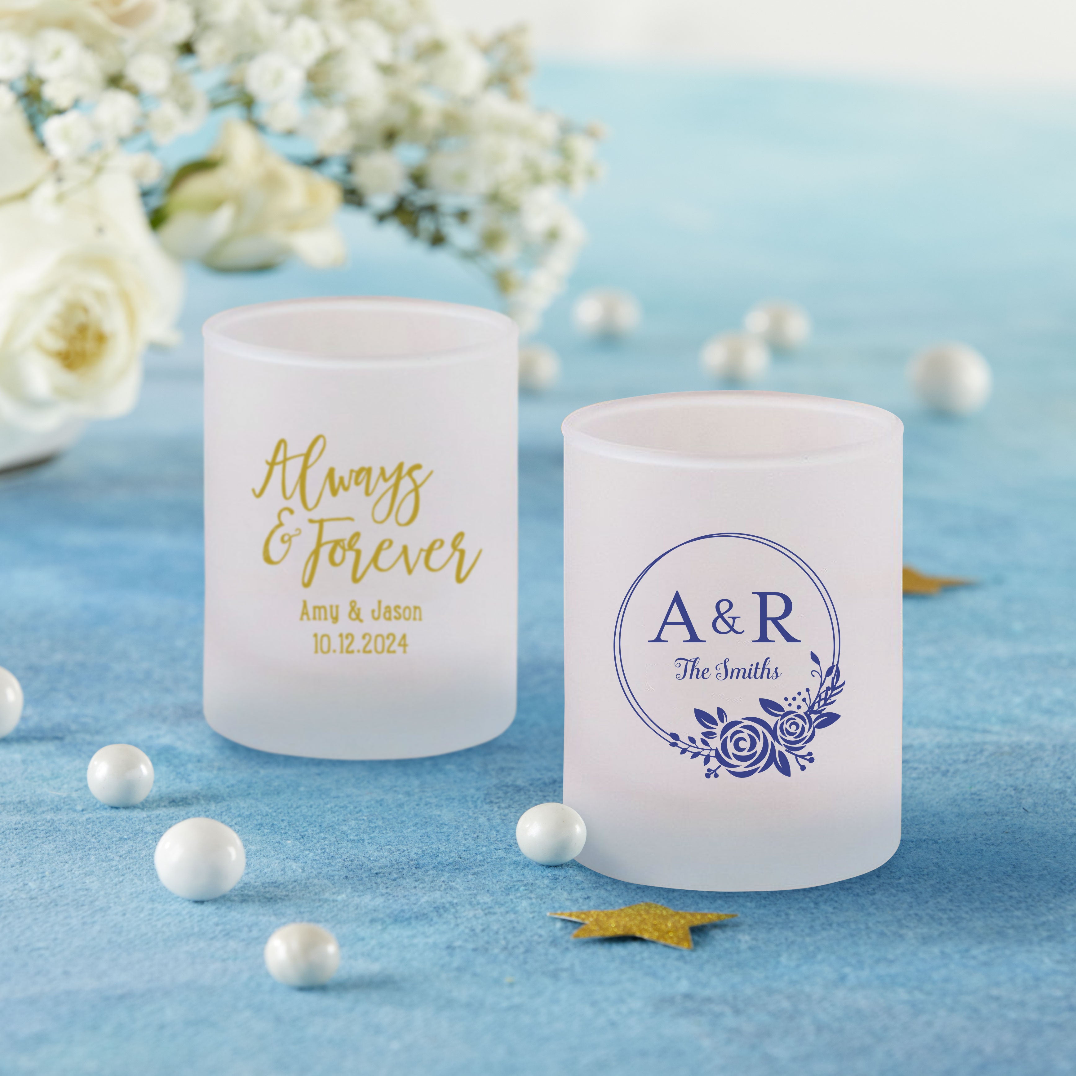 Personalized Frosted Glass Votive Candles - Custom Name/Message - Elegant Wedding, Anniversary & Home Decor Gifts - Perfect for Romantic Dinners, Spa Nights & Holiday Centerpieces