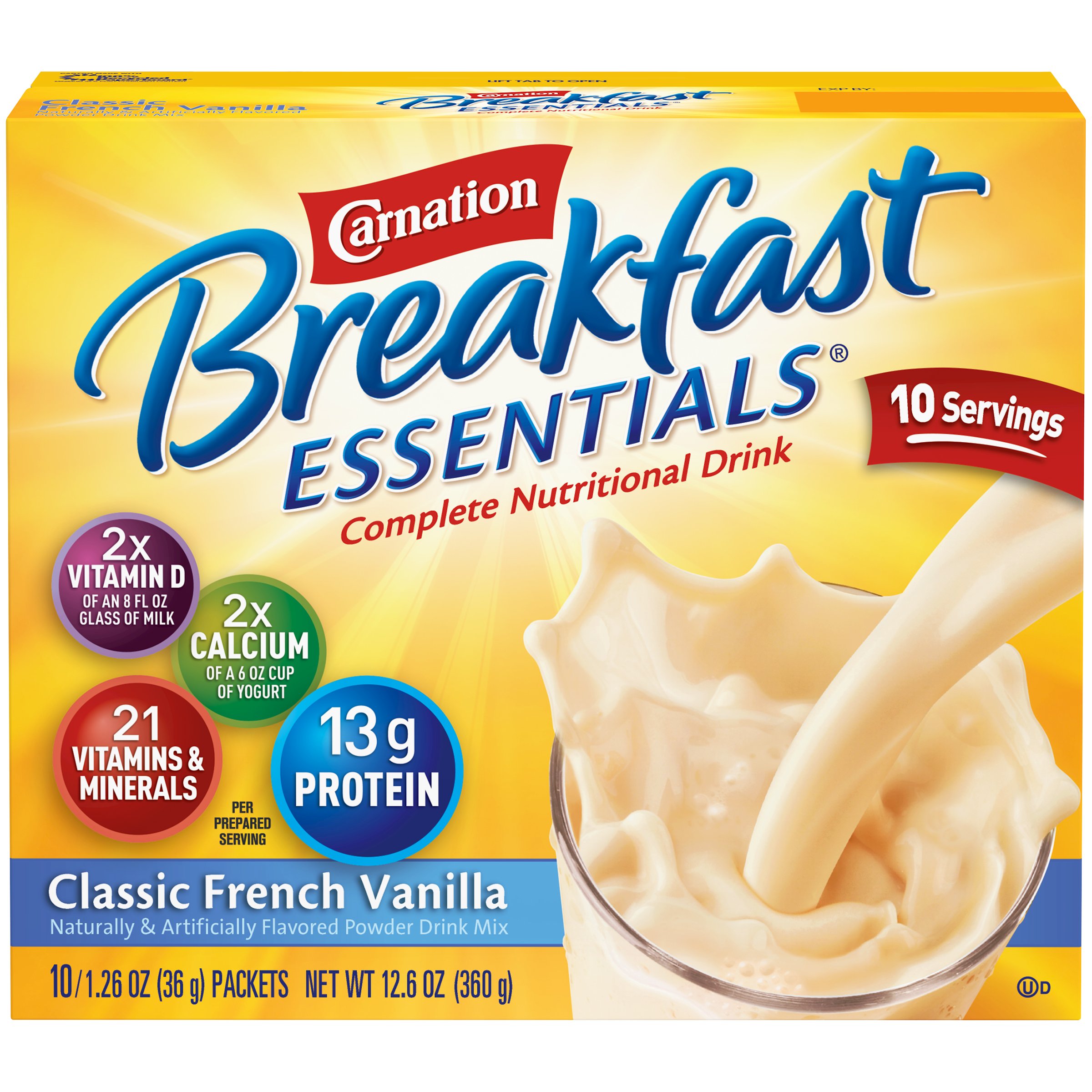 Carnation Breakfast Essentials Nutritional Drink Mix - 10 Packets (12.6 Oz) 2-Pack Box | Quick & Healthy Breakfast Solution for Busy Mornings, Post-Workout Recovery & On-the-Go Nutrition