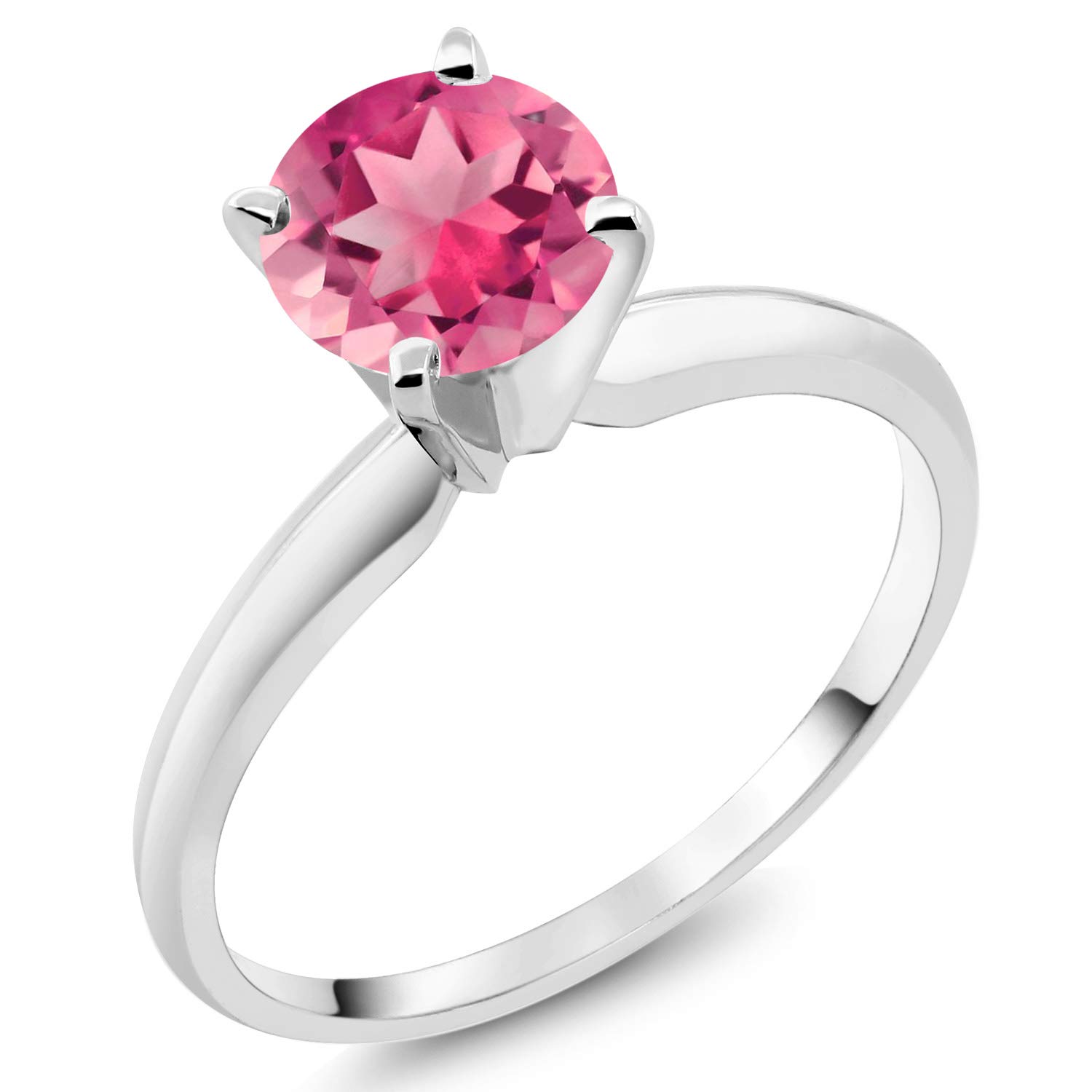 14K White Gold Solitaire Engagement Ring with 1.50 Ct Round Pink Mystic Topaz for Women - Elegant 4-Prong Setting | Perfect for Proposals, Anniversaries & Special Occasions