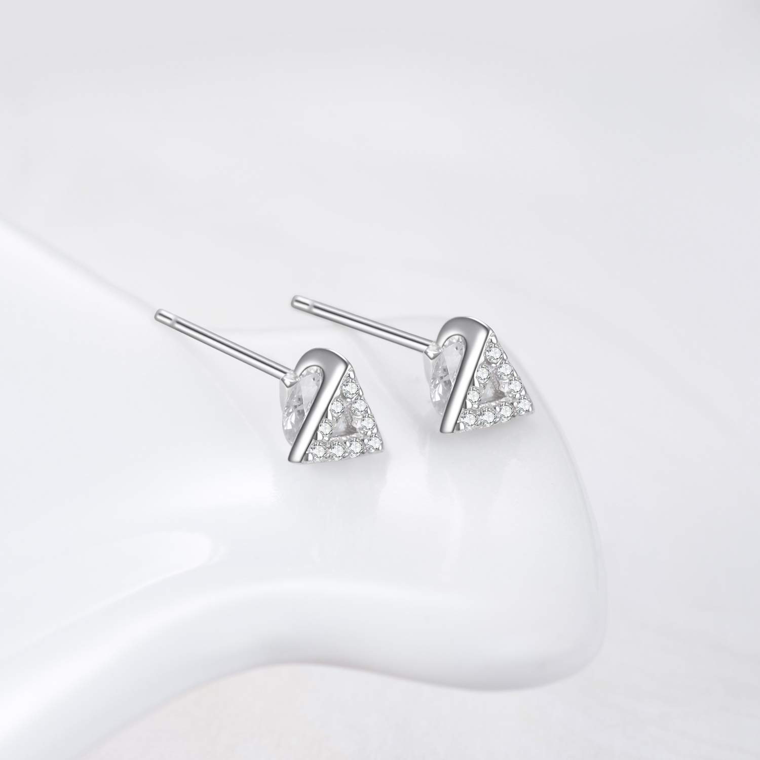 Sterling Silver Cubic Zirconia Triangle Stud Earrings for Women | Elegant Everyday & Party Jewelry Gift