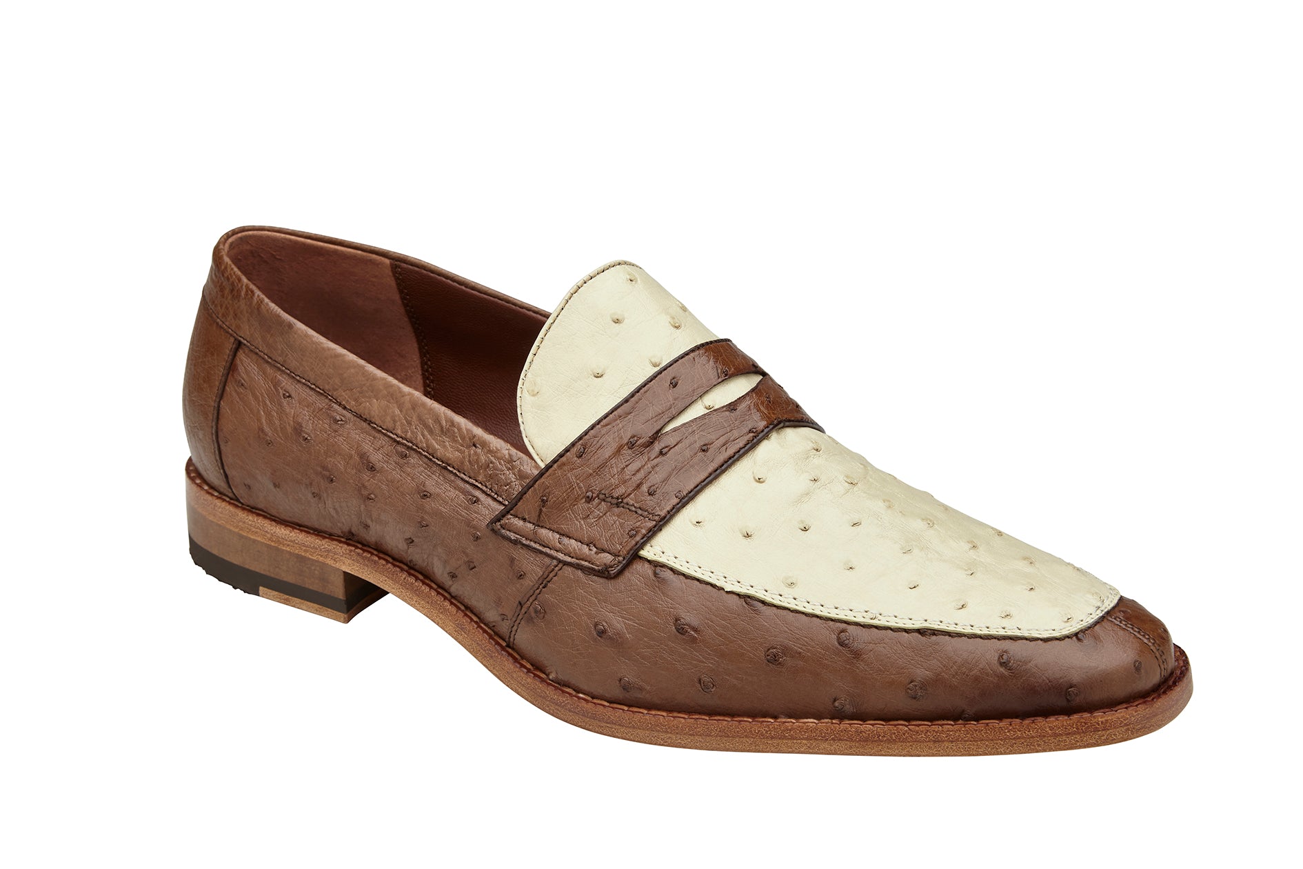 Belvedere Espada Genuine Ostrich Leather Dress Shoes for Men - Tabac/Bone 02440 - Perfect for Business Meetings & Formal Occasions