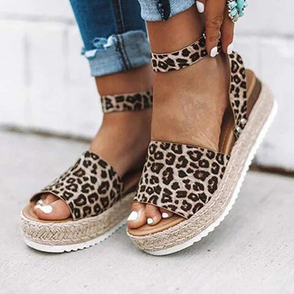 Women's Wide Width Wedge Sandals with Ankle Buckle - 2020 Fashion Summer Beach Sandals, Open Toe Espadrille Platform Shoes for Walking, Travel & Outdoor Activities