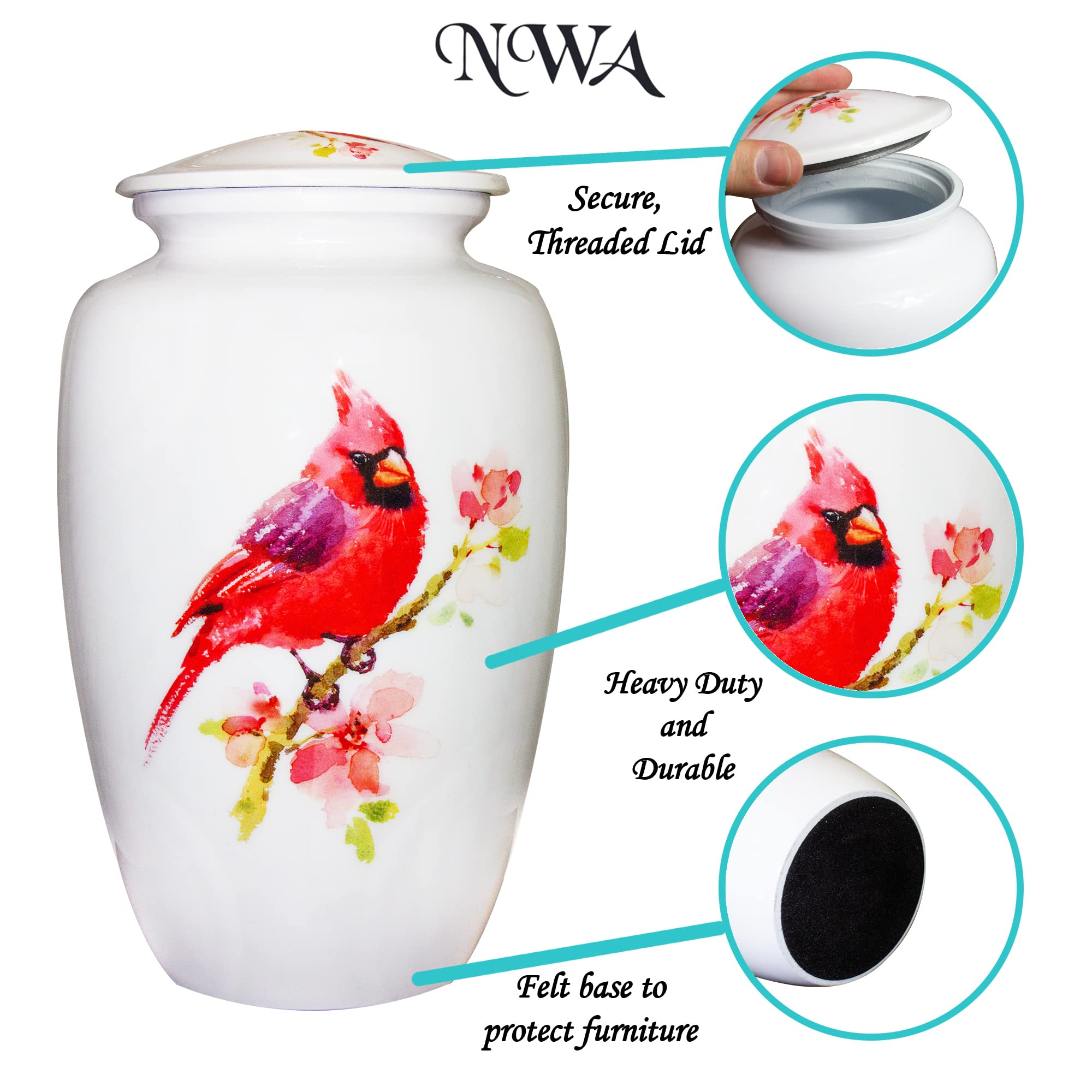 Cardinal Urn for Human Ashes - Elegant Funeral Cremation Urn with Velvet Bag & Custom Engraving | Perfect for Memorial Services, Home Display & Honoring Loved Ones