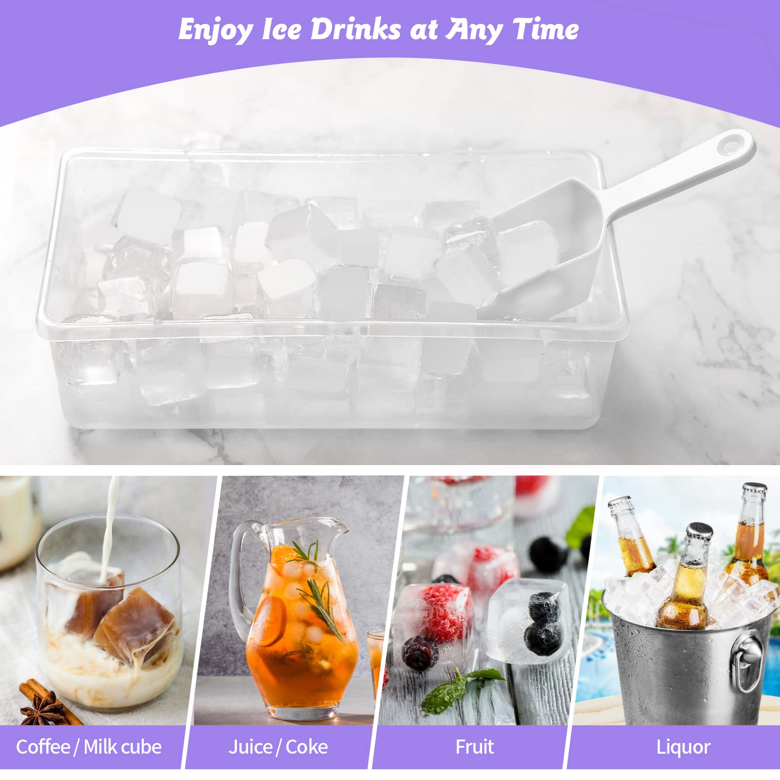 Food-Grade Silicone Ice Cube Tray with Lid & Storage Bin - 36 Small Nugget Ice Molds for Freezer | Easy-Release, Spill-Resistant Cover & Bucket | Flexible Ice Cube Maker with Scoop | Perfect for Cocktails, Smoothies & Home Bars