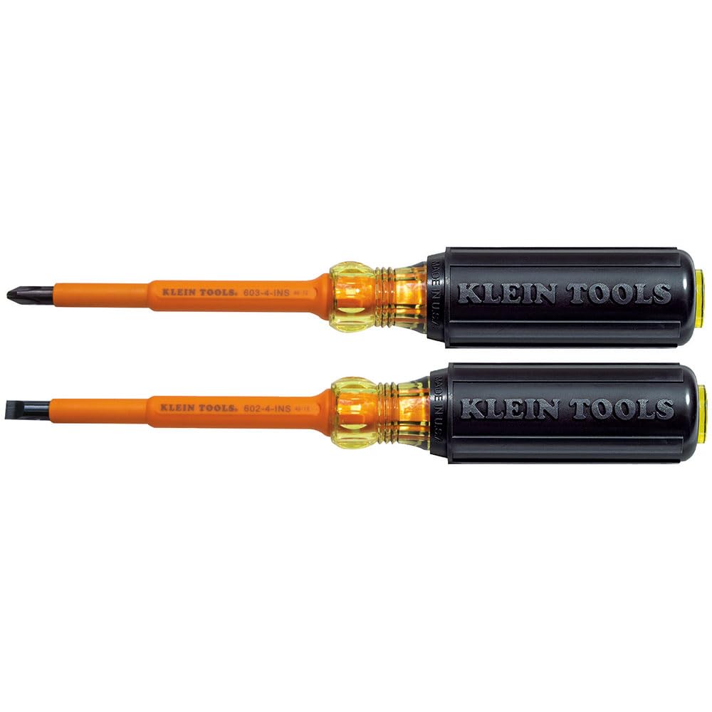 Klein Tools 33532-INS 2-Piece Insulated Electrical Screwdriver Set - 4-Inch Phillips & Cabinet Tip - USA Made - Perfect for Electricians & DIY Home Repairs