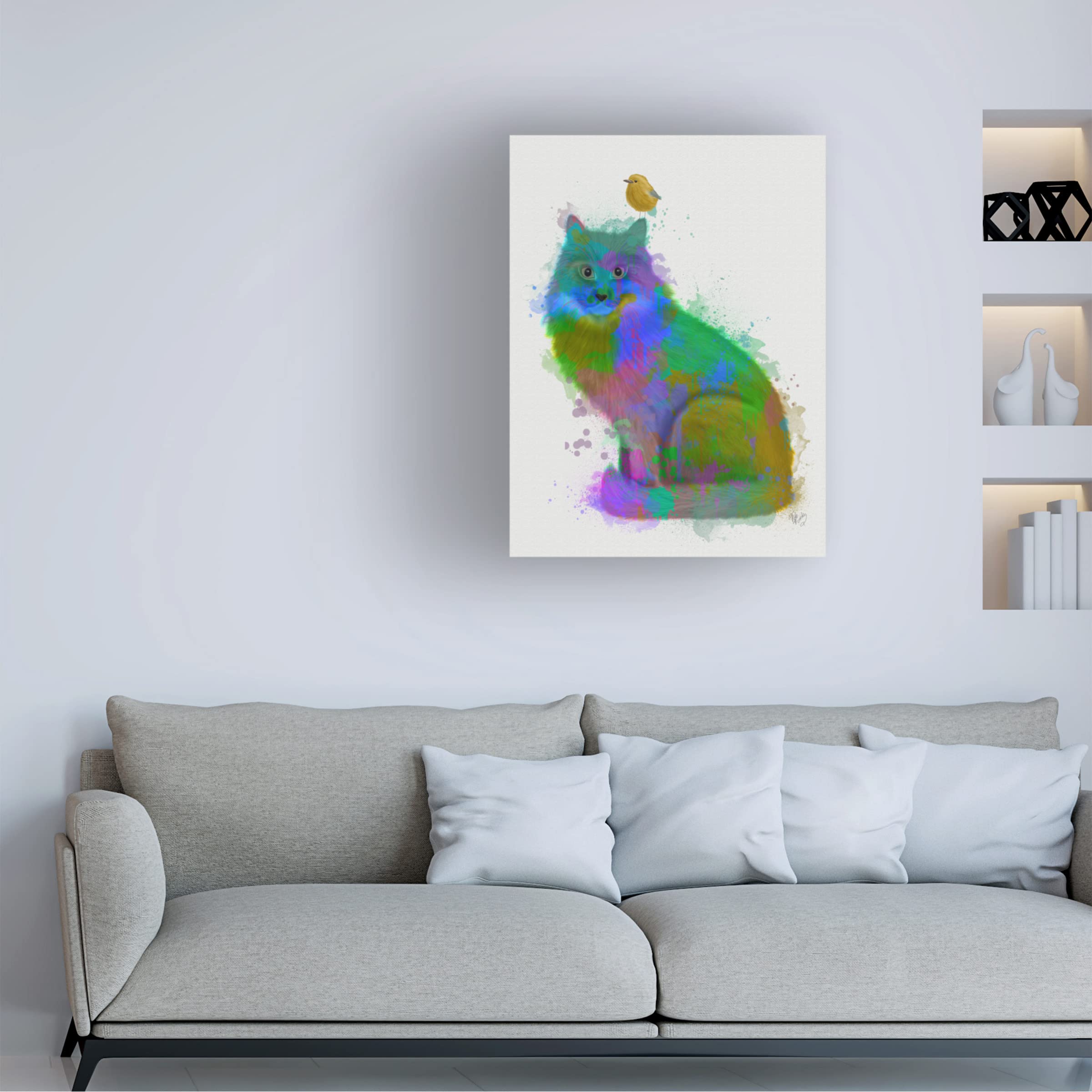 Fab Funky 'Cat Rainbow Splash 12' Canvas Wall Art - Vibrant Pop Art Cat Painting for Living Room, Bedroom & Office Decor