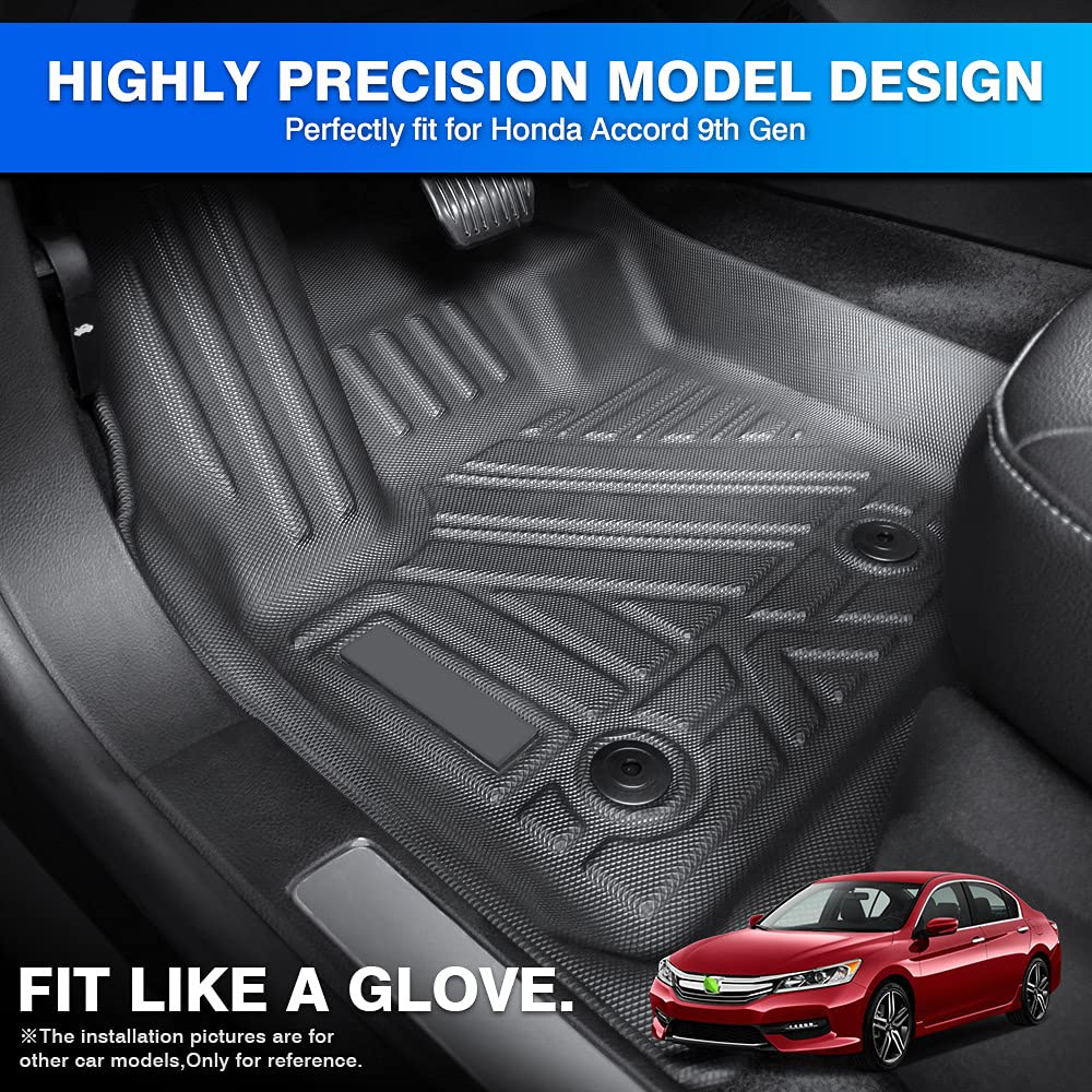 Custom Fit TPE Floor Mats for Honda Accord 2013-2017 | All-Weather Protection Non-Slip Floor Liners Set (2 Rows, Black) | Perfect for Daily Commuting & Road Trips