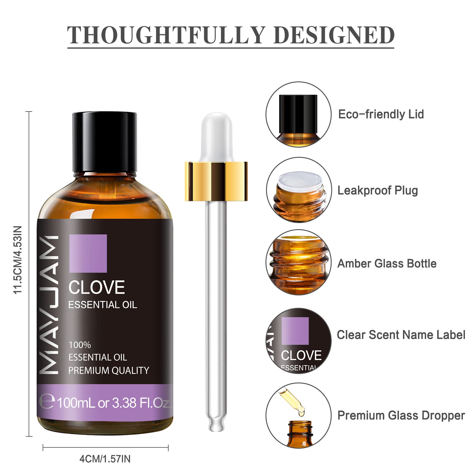 MAYJAM Pure Clove Essential Oil - 3.38 Fl Oz (100ml) Large Bottle for Aromatherapy, Diffusers, DIY Candle & Soap Making | Relaxing Massage Oil & Natural Home Fragrance