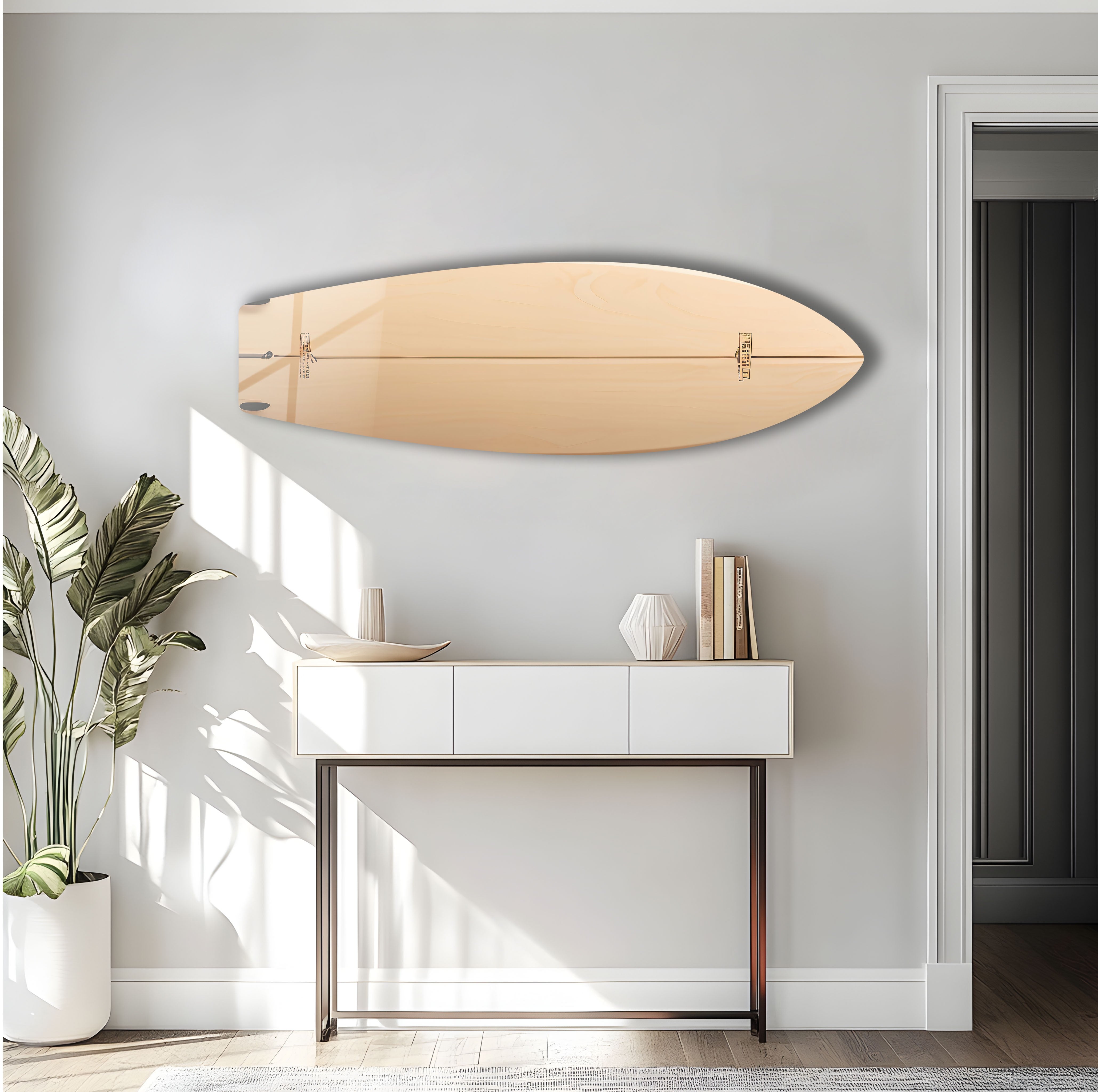 Abstract Beige Surfboard Wall Art - Coastal Decor for Beach House, Living Room & Bedroom - Handmade Wooden Surfboard Wall Hanging for Boho, Nautical & Coastal Theme Rooms