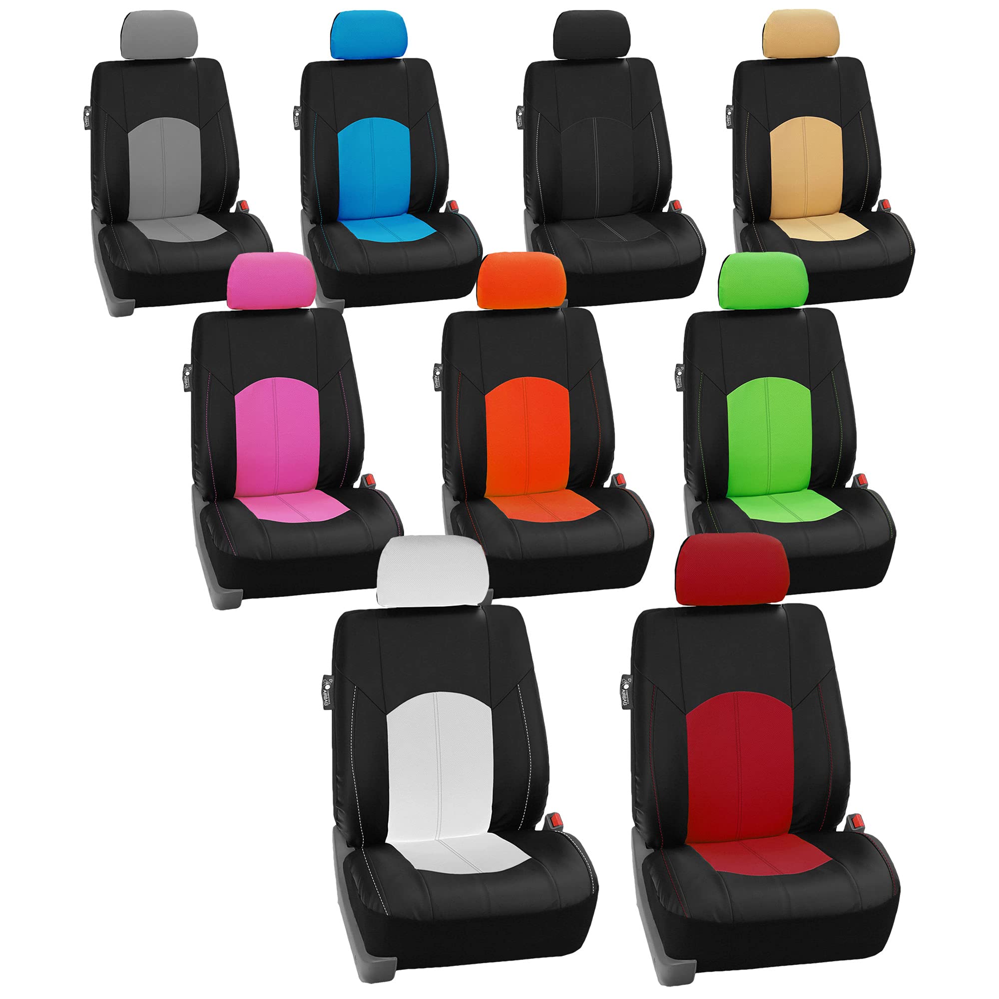 Premium Faux Leather Car Seat Covers - FH Group Universal Fit Airbag Compatible Auto Seat Protectors for Cars, Trucks & SUVs (Front Seats Only, Black) - Perfect for Daily Commute, Road Trips & Vehicle Interior Protection