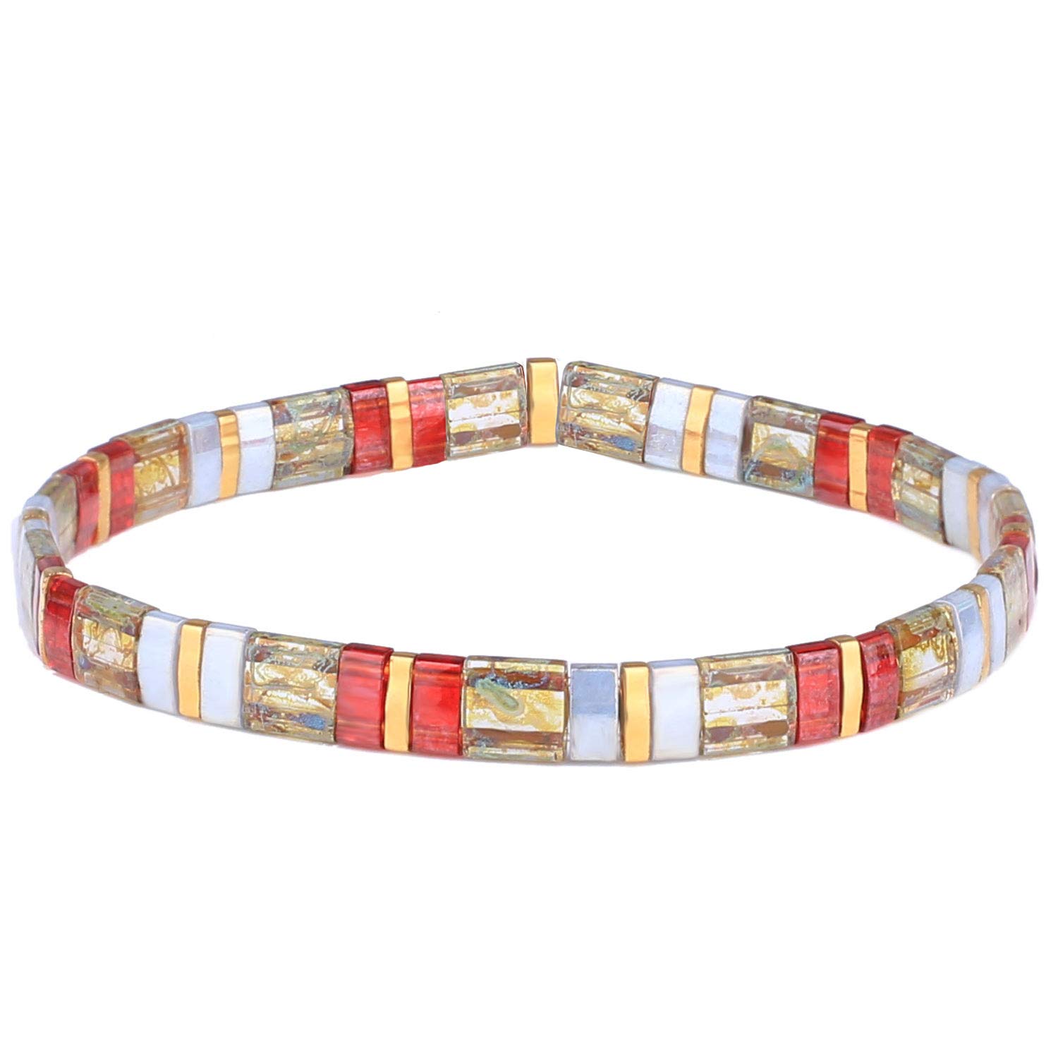 Rainbow Tila Beads Stretch Bracelets for Women - Stackable Charm Bracelet Set, Boho Summer Fashion Jewelry - Perfect for Beach Parties, Music Festivals & Everyday Layering