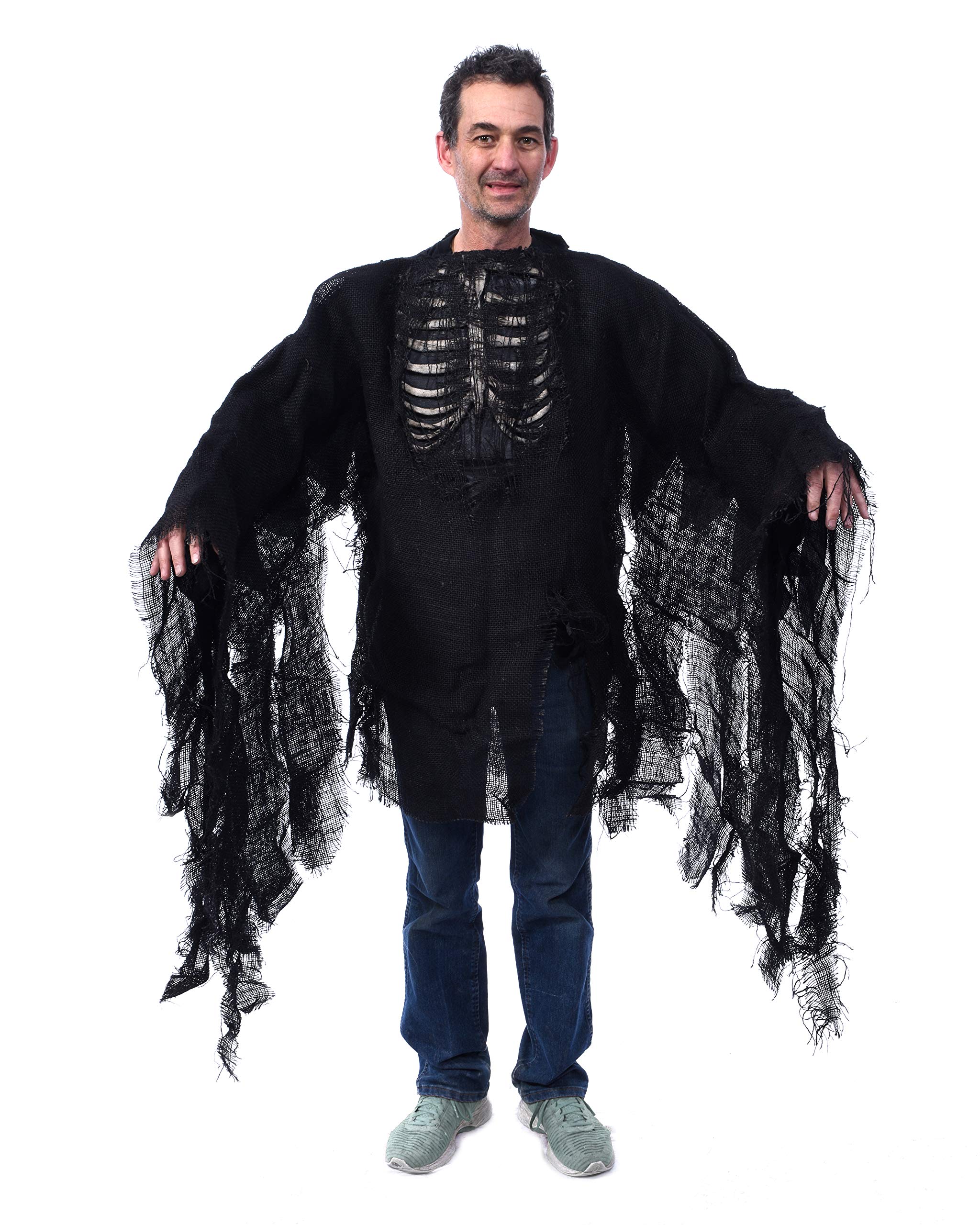 Zagone Studios UV Reactive White Glow Fang Face Kit with Mask, Skeleton Rotting Shroud & Hands - Halloween Costume Accessories for Cosplay, Horror Parties & Theatrical Performances