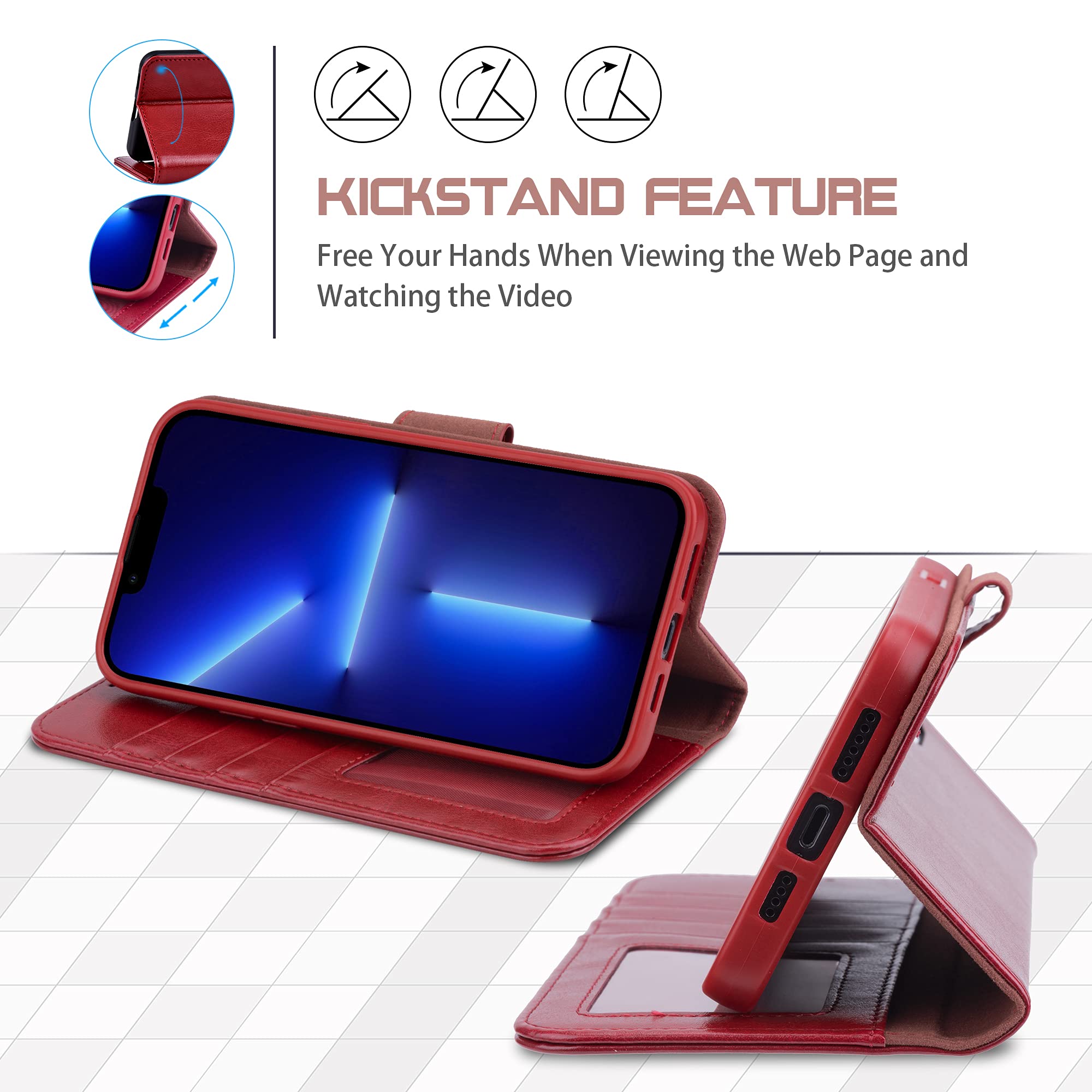 Arae iPhone 13 Pro Max Wallet Case (6.7 inch) - Premium Flip Cover with Card Holder & Wrist Strap for Women & Men - Wine Red | Perfect for Everyday Use, Travel & Hands-Free Convenience