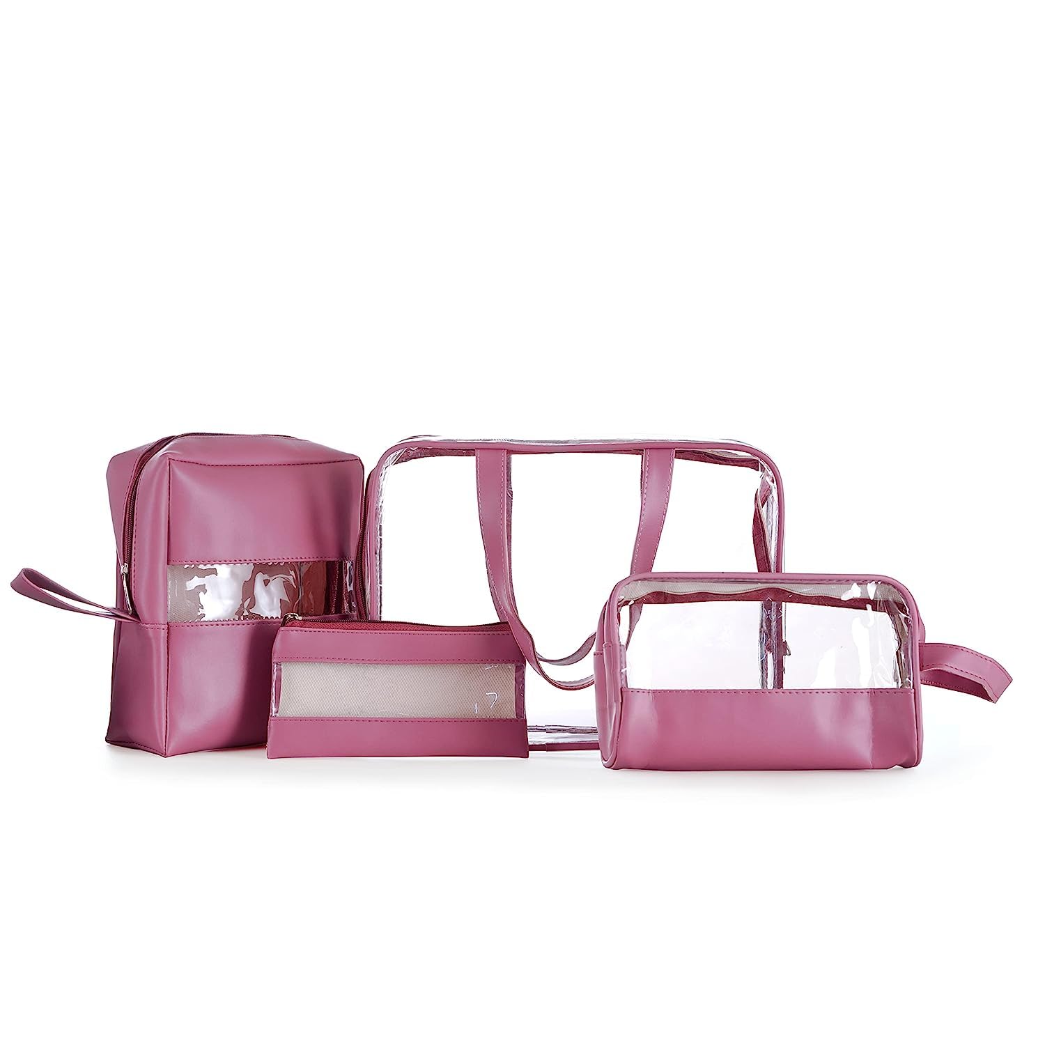 Hexwell 4-Piece Travel Cosmetic Organizer Set - Waterproof Makeup & Toiletry Pouch Bag for Women, Men & Girls (Pink) - Perfect for Airplane Carry-On, Gym, Camping & Vacation Essentials Storage