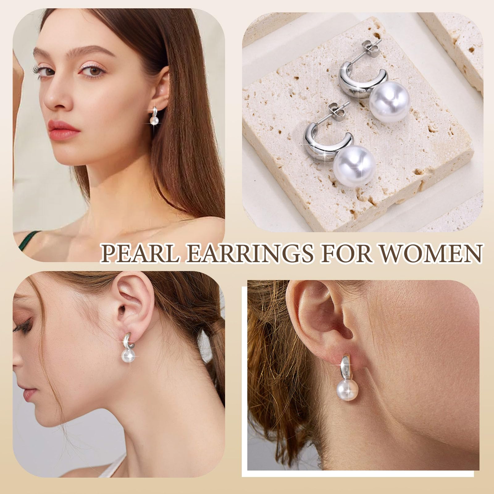 14K Gold Plated Stainless Steel Pearl Drop Earrings for Women - Hypoallergenic Dangling Wedding Jewelry Gifts - Perfect for Bridal, Party & Special Occasions