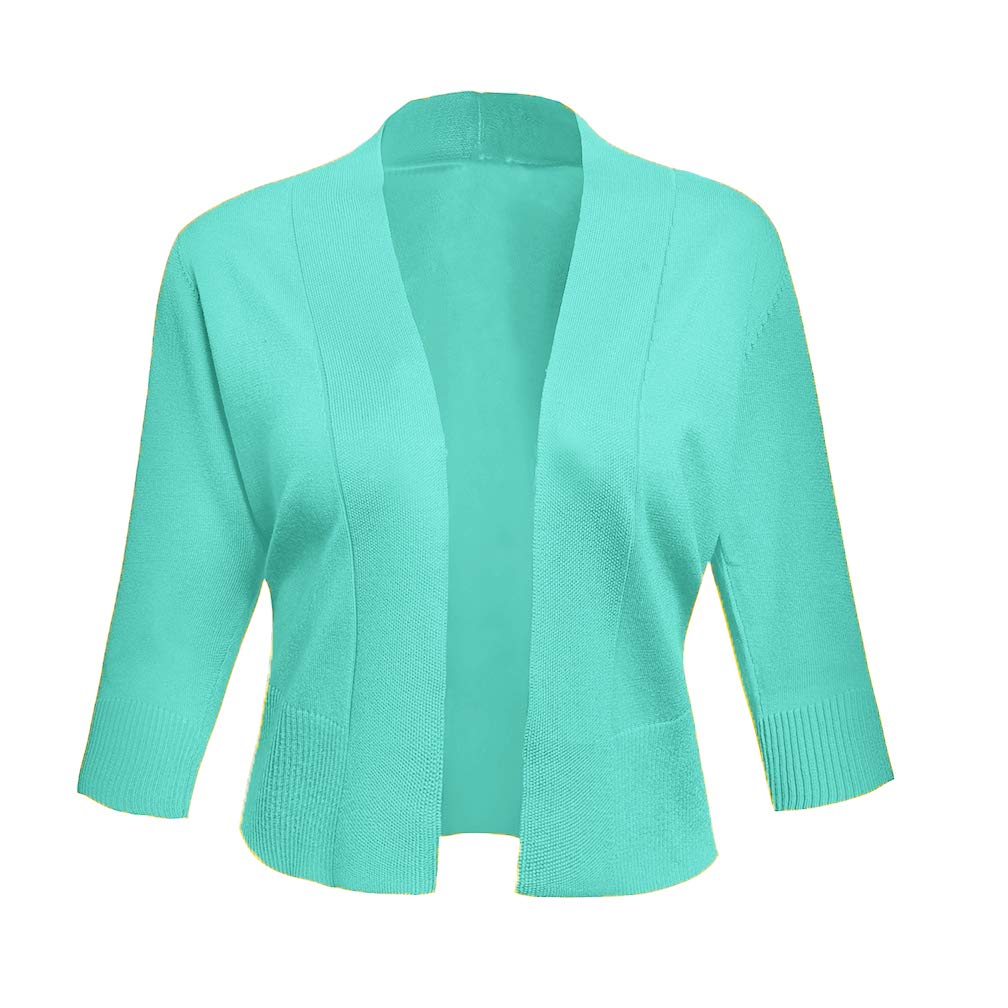 AAMILIFE Women's 3/4 Sleeve Cropped Cardigan Sweater - Lightweight Open Front Short Shrug for Dresses | Perfect for Office, Date Night & Spring Layering