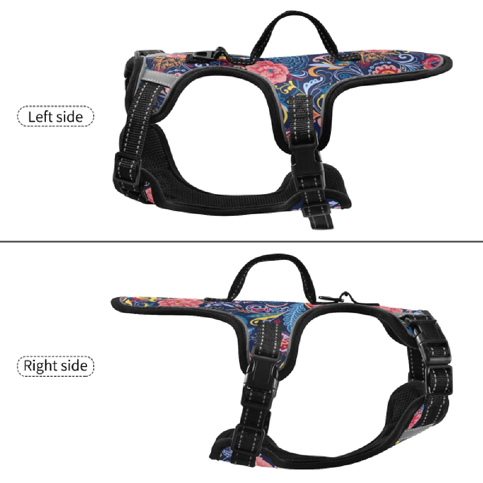 Xigua Paisley Flower Dog Harness - No Pull Reflective Pet Vest for Small & Medium Dogs with Breathable Nylon Handle | Perfect for Walking, Running & Outdoor Adventures