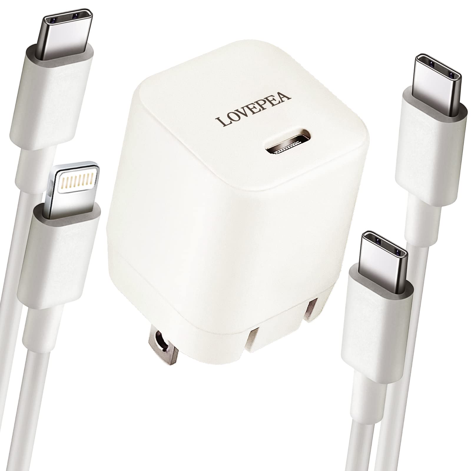 30W GaN III Fast USB C Charger with Type C & Lightning Cable - Compact Foldable Wall Charger for iPhone 13/12, iPad Pro 12.9/11, iPad Mini/Air, MacBook Air - Perfect for Travel, Office & Home Use