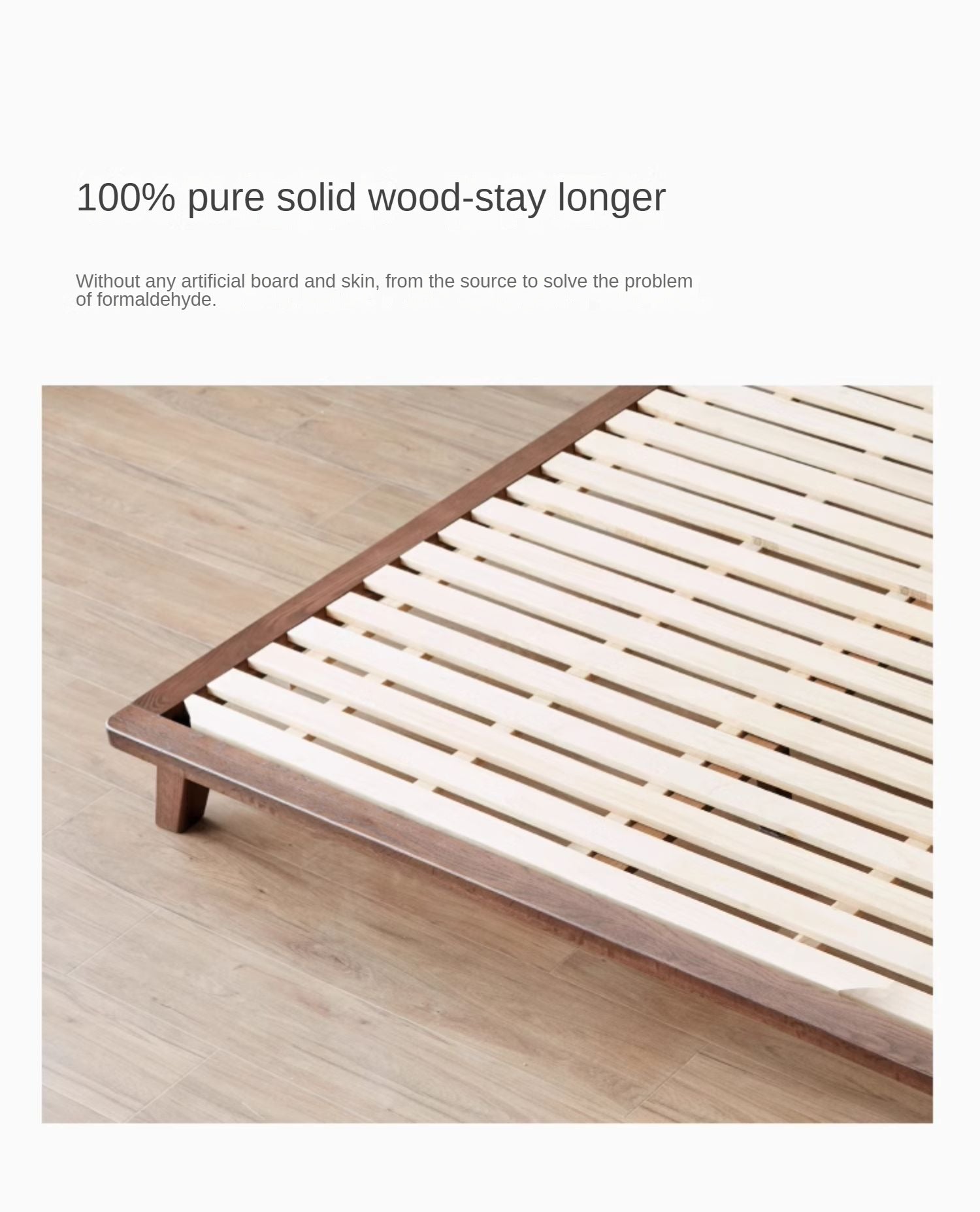 Oak Solid Wood Modern Platform Bed - Headboard Free, Minimalist Bed Frame for Bedroom, Guest Room & Studio Apartment | Durable & Stylish Design