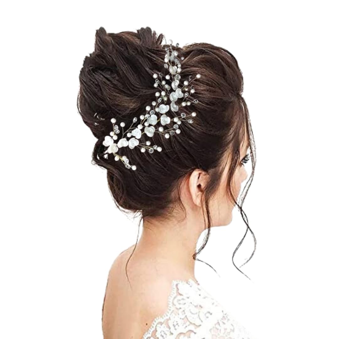 Bridal Floral Hair Accessories Set - Pearl & Crystal Hair Pins & Brooch for Women | Wedding, Prom, Party Hairstyle Decor | Perfect for Juda, Buns, Updos & Special Occasions
