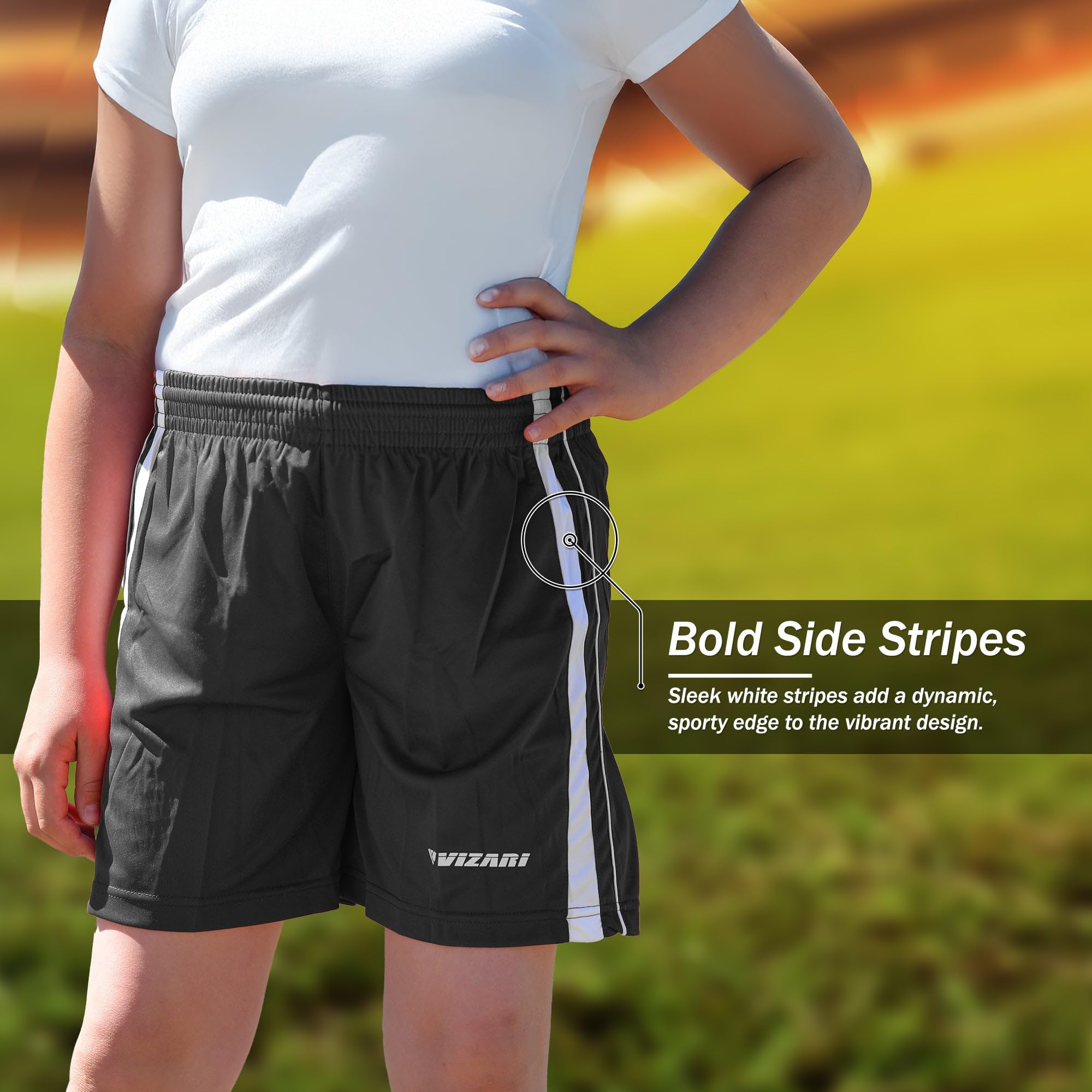 Vizari Men's & Women's Athletic Shorts - Lightweight Breathable Polyester Soccer Shorts for Gym, Running, Workout & Sports | Perfect for Training, Jogging, Casual Wear & Outdoor Activities