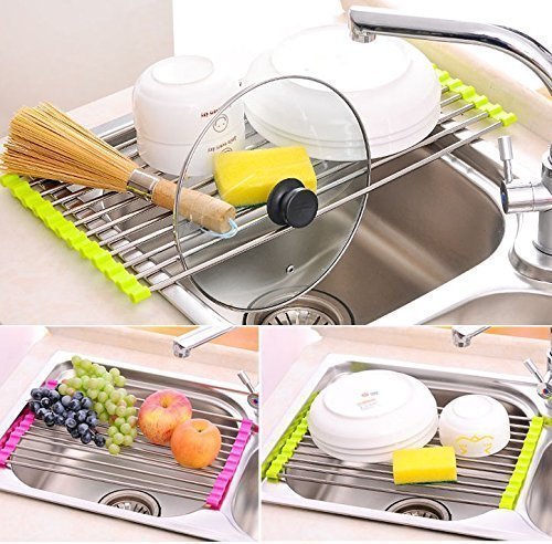 Stainless Steel Foldable Over Sink Dish Drying Rack - Space Saving Kitchen Utensil Holder for Fruits, Vegetables & Dishes | Perfect for Small Kitchens, RVs & Apartments (Multicolor, 1pc)