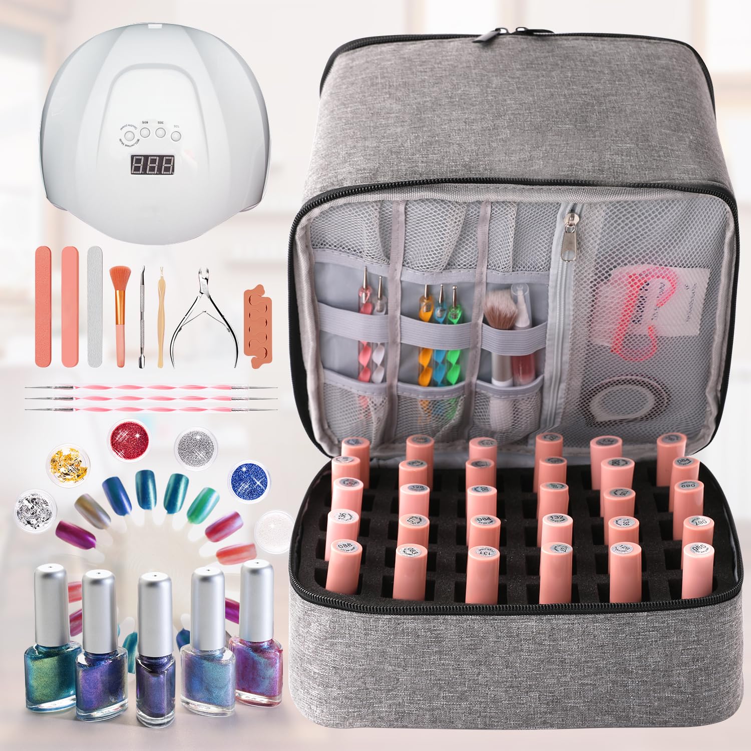 30 Bottle Travel Nail Polish Organizer - Double Layer Portable Storage Case for 15ml Nail Varnish & Manicure Set - Perfect for Salon Professionals & Home Manicures
