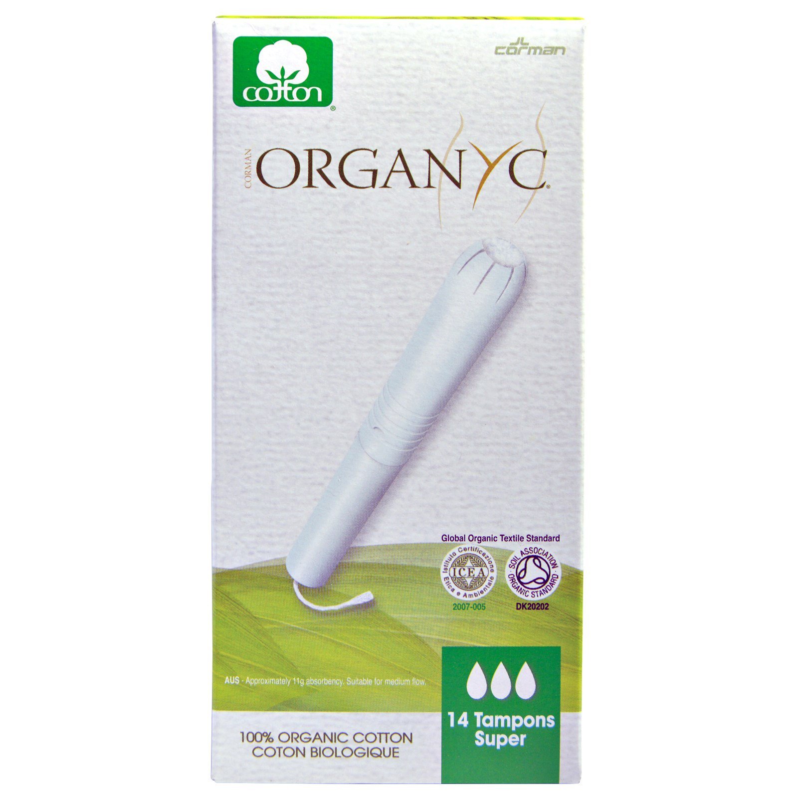 Organic Cotton Tampons - Hypoallergenic & Unscented - 1 Pack (16 Count) - Supreme Apple - Perfect for Sensitive Skin & Active Lifestyles